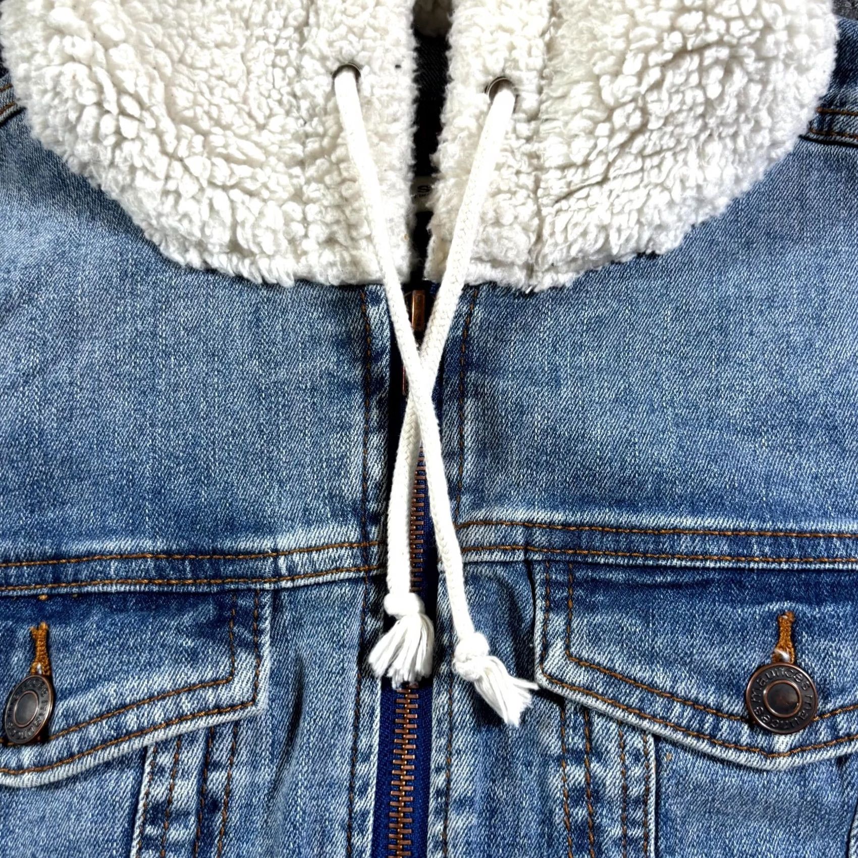Vintage Maurices Jacket Womens Small Blue Denim Cotton Sherpa Hooded Full Zip Winter Size S / US 4 / IT 40 - 4 Thumbnail