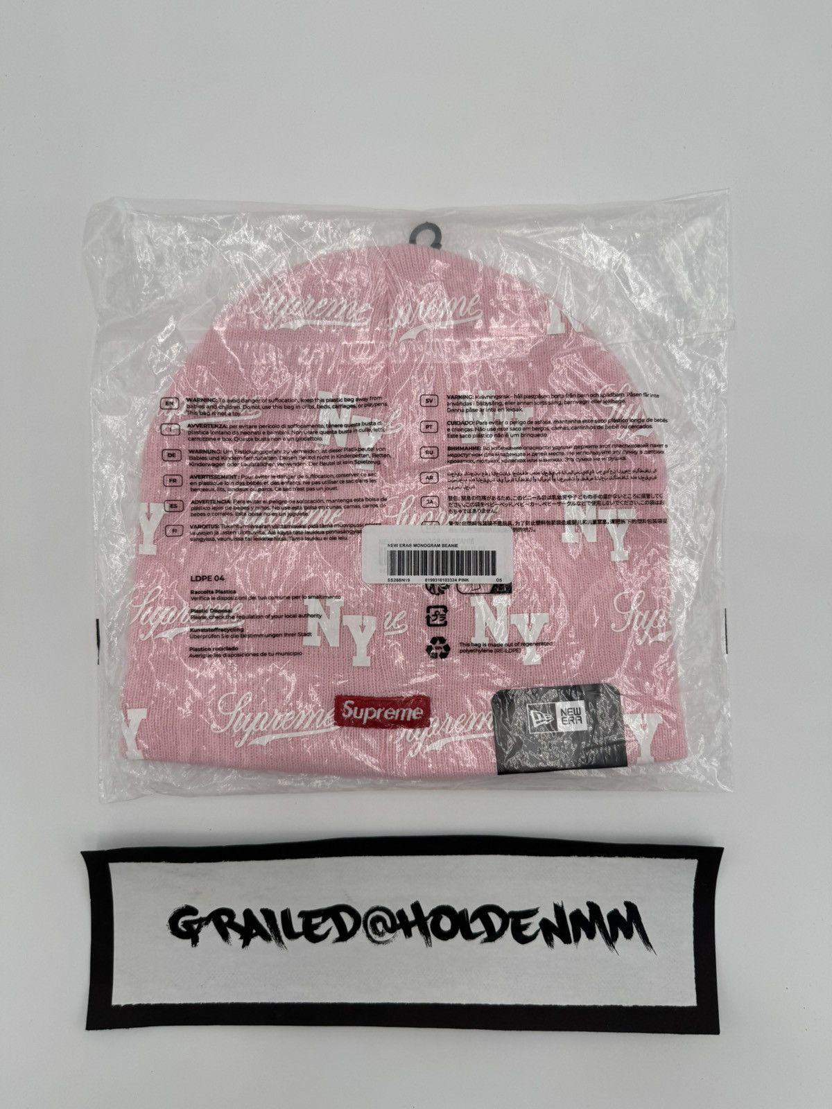 New Era × Supreme Supreme New Era Monogram Beanie Pink White Size ONE SIZE - 15 Thumbnail
