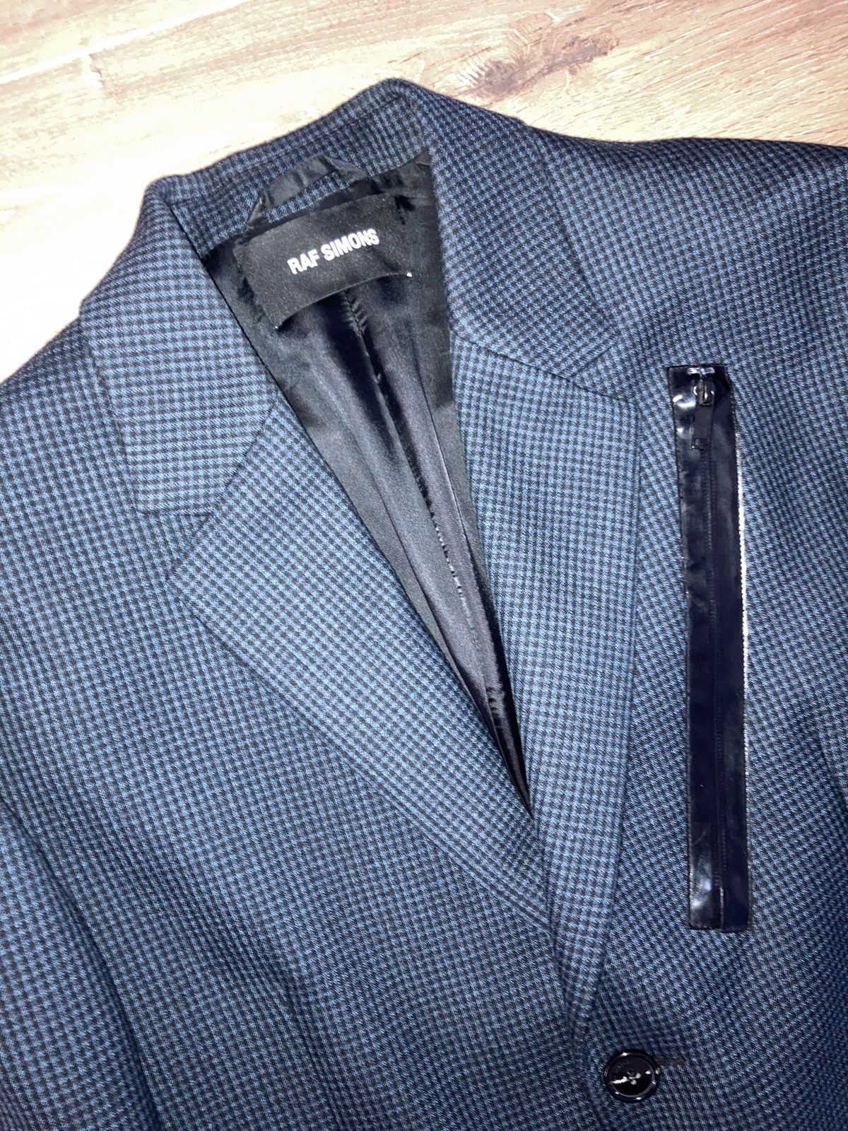 Raf Simons SS19 RUNWAY SCARF OVERSIZED SINGLE BREASTED BLACK/BLUE Size US M / EU 48-50 / 2 - 5 Thumbnail