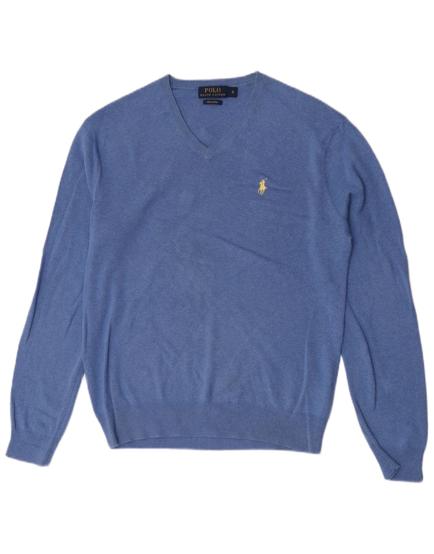 Polo Ralph Lauren Mens V-Neck Jumper Sweater Small Blue Cotton Size US M / EU 48-50 / 2 - 1 Thumbnail