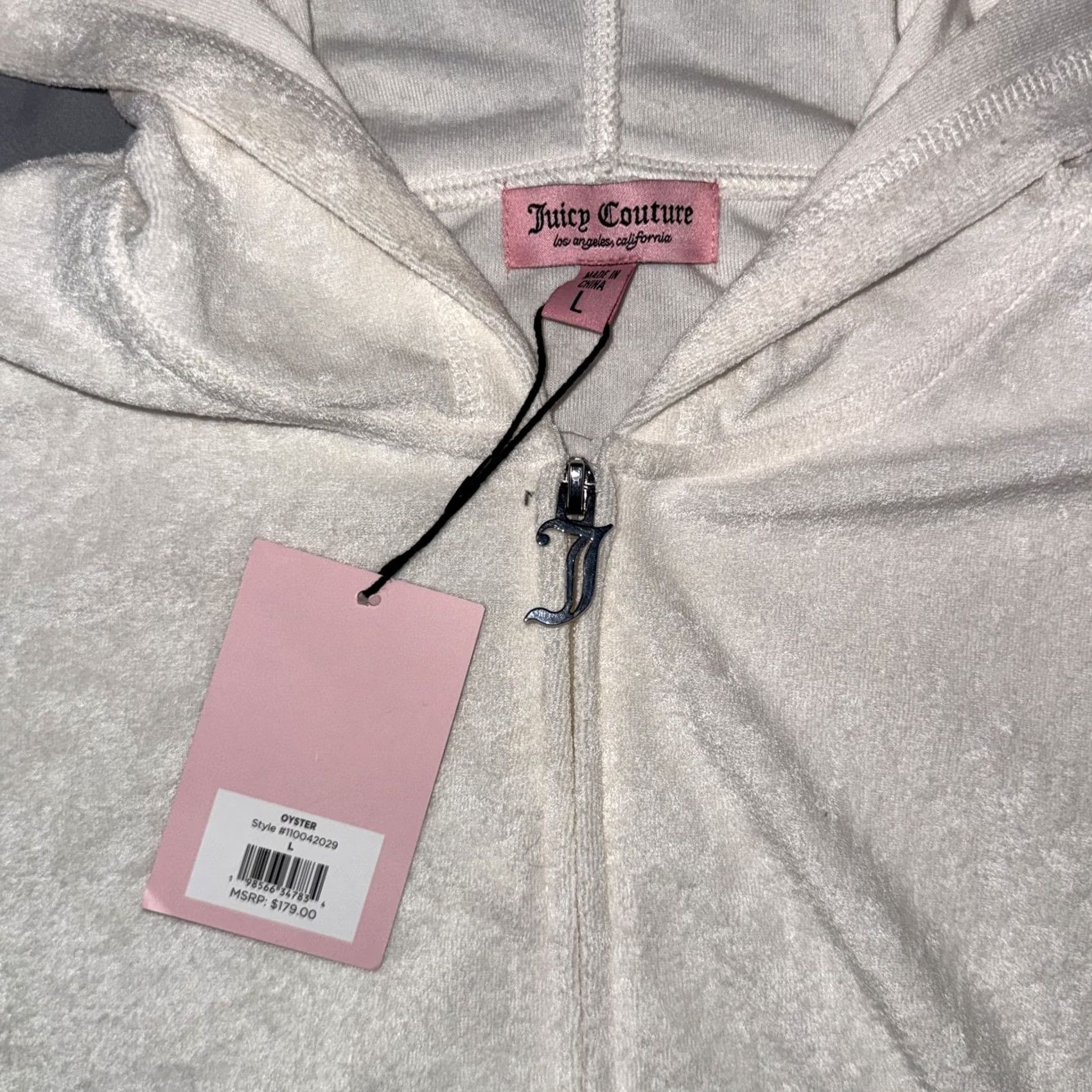 Juicy Couture Juicy Couture Hoodie Womens L White Short Sleeve Velour Zip Rhinestone Juicy Size L / US 10 / IT 46 - 4 Thumbnail