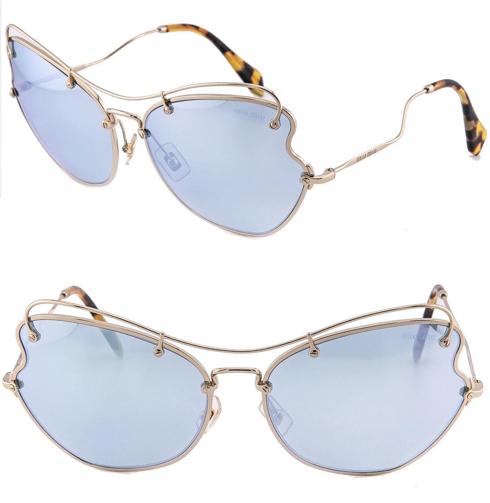 Miu Miu MIU MIU SCENIQUE MU56RS 56R Gold Blue Mirrored Metal Size ONE SIZE - 1 Thumbnail