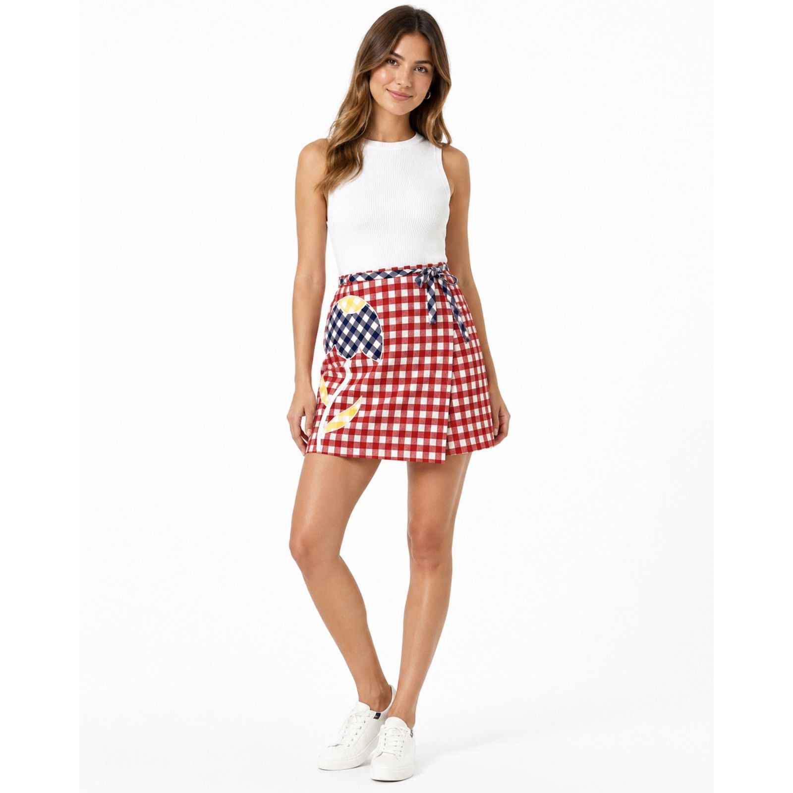 Vintage 60s Mod Red White Gingham Tennis Skort w Large Tulip | W 28" Size 28" / US 6 / IT 42 - 1 Thumbnail