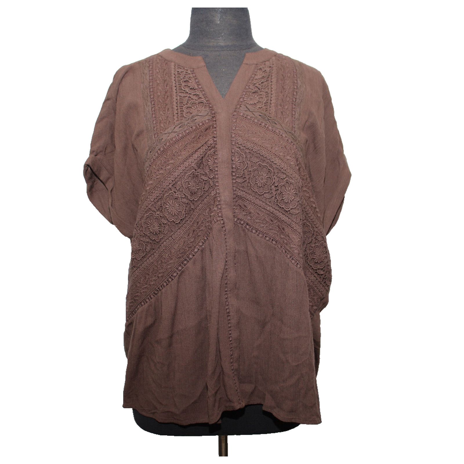 Chicos CHICO'S Crinkle Boho Espresso Fairy Crochet Lace Top 2 $90 Size XL / US 12-14 / IT 48-50 - 1 Thumbnail