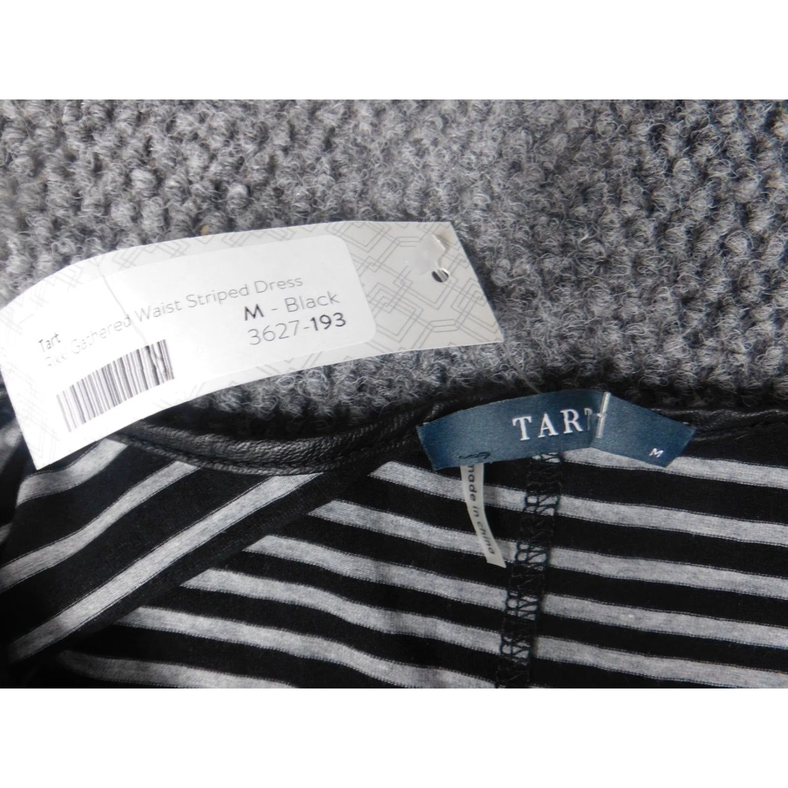 Vintage Tart Dress Midi Black Womens A-Line Striped Knit Puff Sleeve Mock Neck Crochet Stretch Medium M Plus Size Size M / US 6-8 / IT 42-44 - 5 Thumbnail