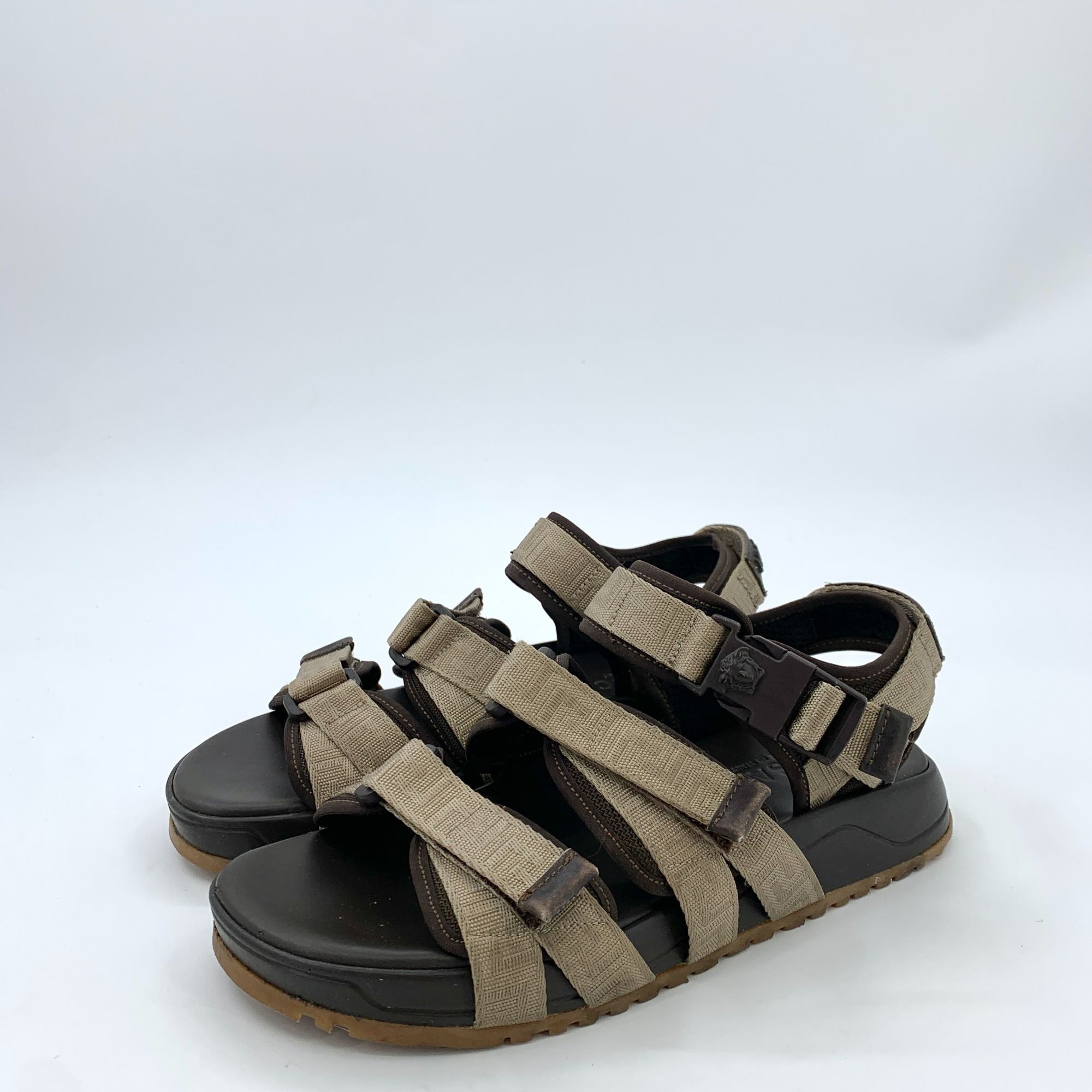Versace Versace Black & Brown Fabric Velcro Sandals (Size 40) Size US 7 / EU 40 - 1 Thumbnail
