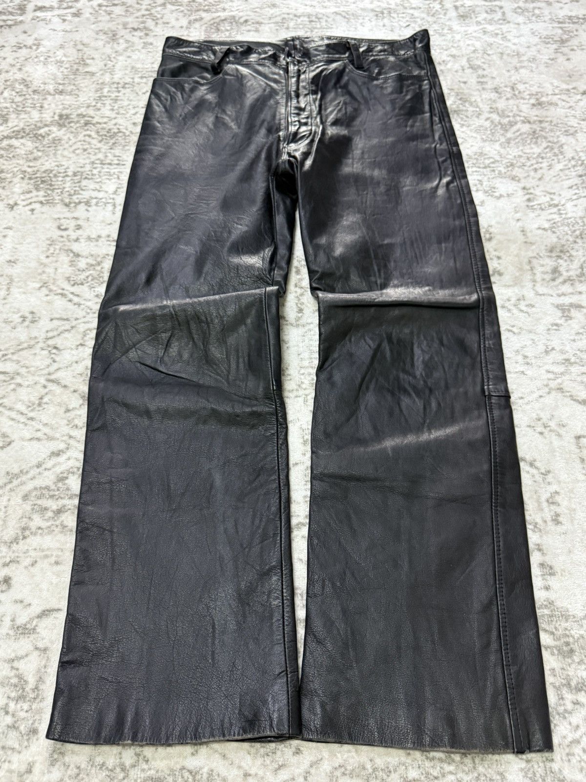 Rei Kawakubo 2000s Japanese Brand Distressed Patina Biker Leather Pants Size US 30 / EU 46 - 1 Thumbnail