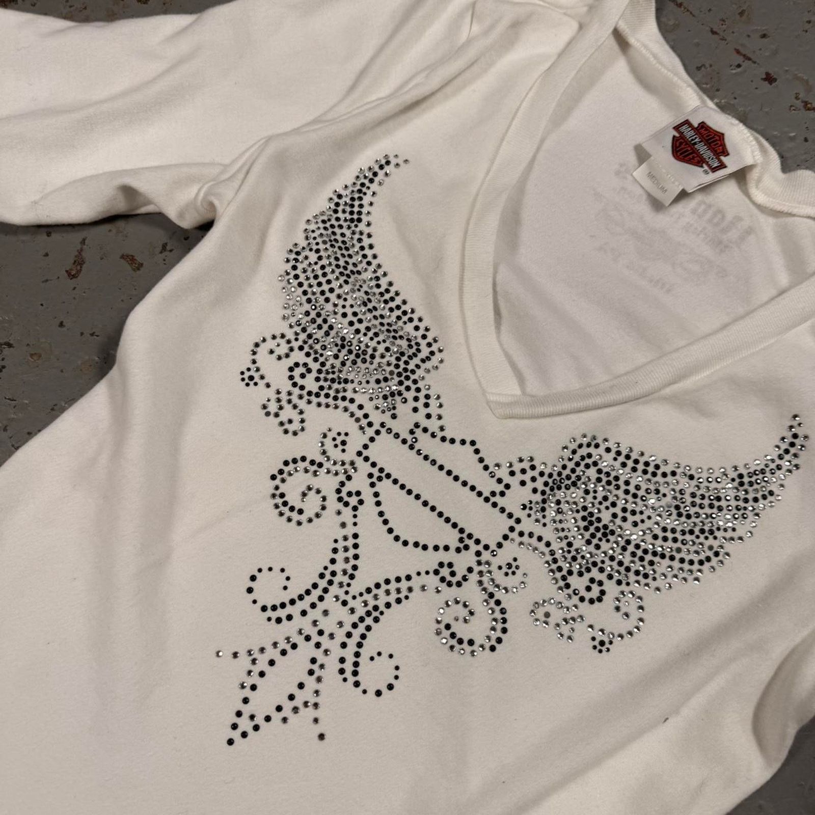 Harley Davidson y2k White Harley Davidson long sleeve shirt with rhinestones Size M / US 6-8 / IT 42-44 - 2 Thumbnail