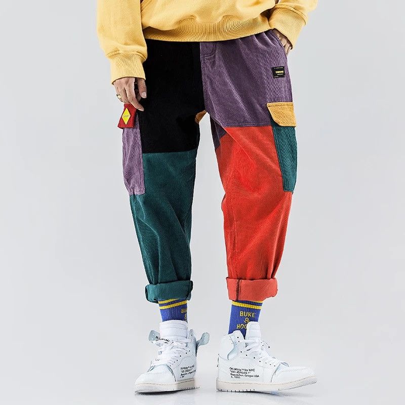 Japanese Brand Corduroy Casual Pants Men Colorful Harem Joggers Sweatpants Size US 33 - 2 Thumbnail