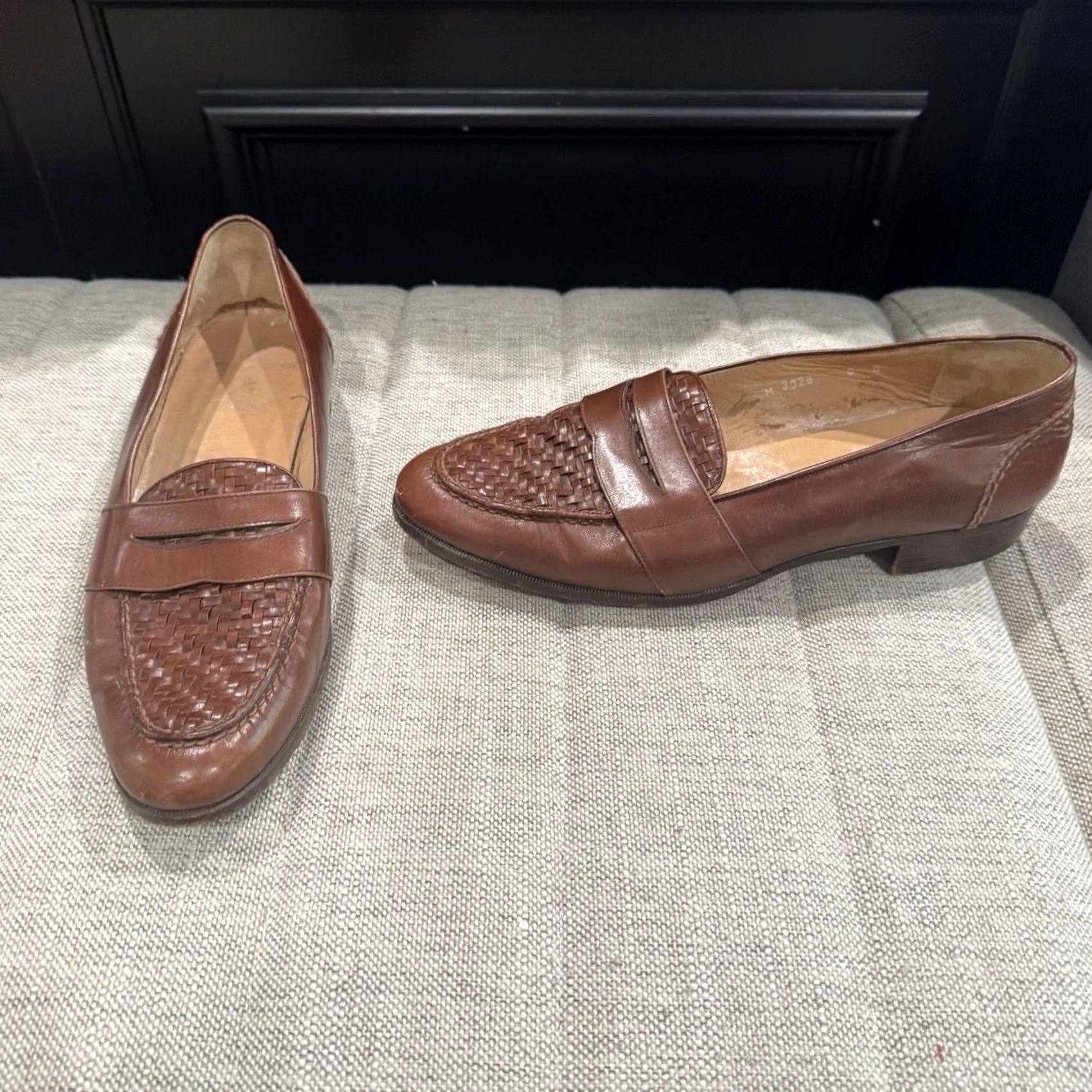 Polo Ralph Lauren Vintage Brown Men\'s Loafers Woven Shoes Size 9 B Made In Italy Vintage Ralph Lauren Leather Loafers, Men main image 2
