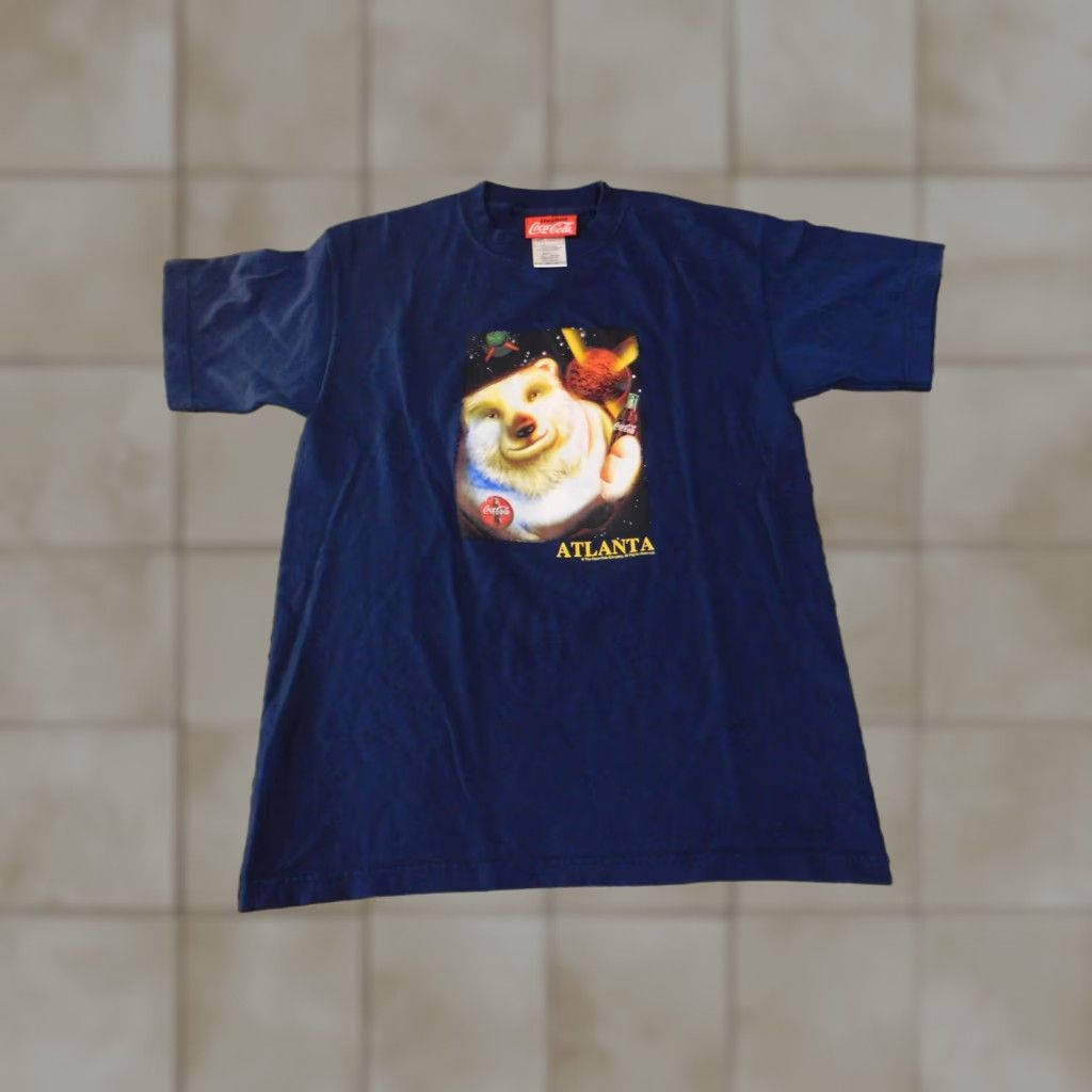 Vintage VINTAGE Coca-Cola Polar Bear Shirt Womens Large Blue Graphic 90s USA Space Atlanta Cotton T-Shirt Size L / US 10 / IT 46 - 1 Thumbnail