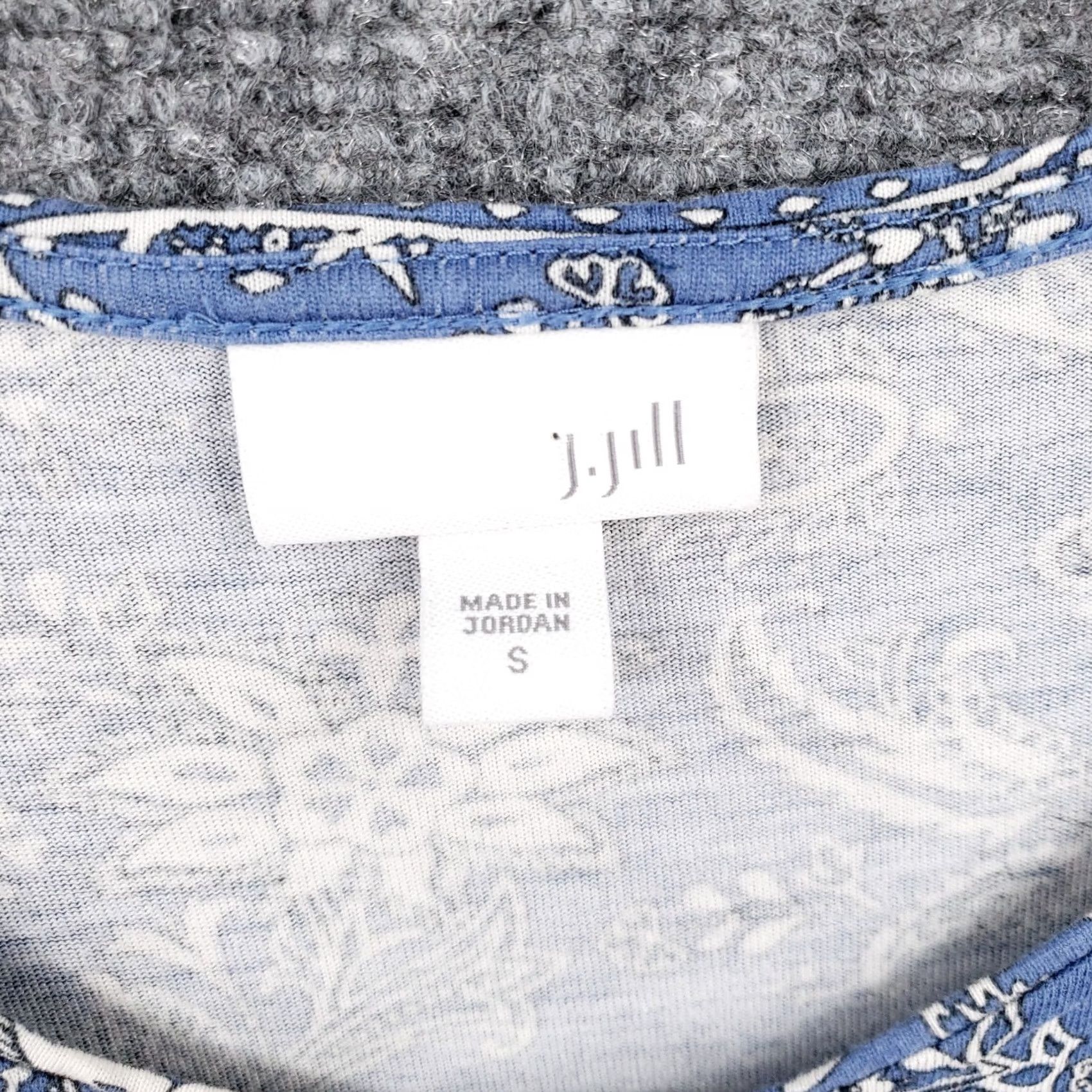 J. Jill J Jill Dress Women S Blue Paisley Mini Tunic Button Up Casual Boho A-Line Sleeve 3/4 Length Round Neck Knit Rayon Tencel Lyocell Short Vintage No Size S / US 4 / IT 40 - 7 Thumbnail