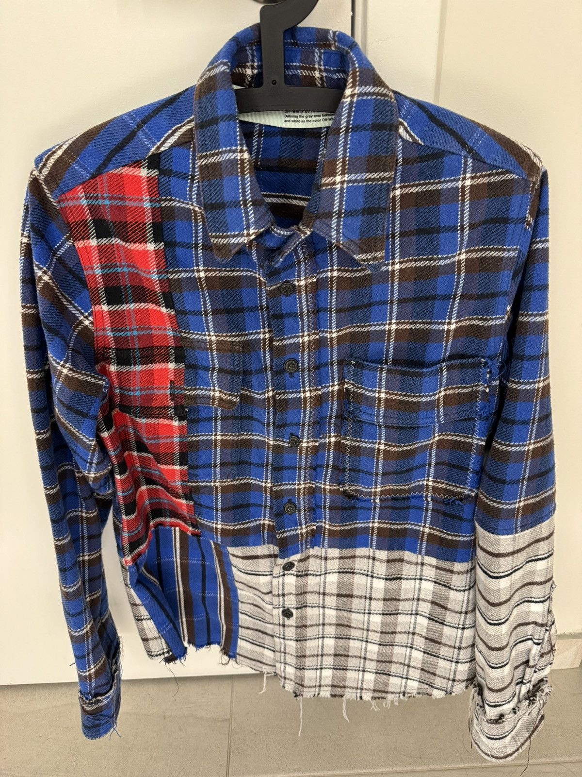 image of Off White 2018 Plaid Print Button-Up Top Size: Xs in Blue, Women's