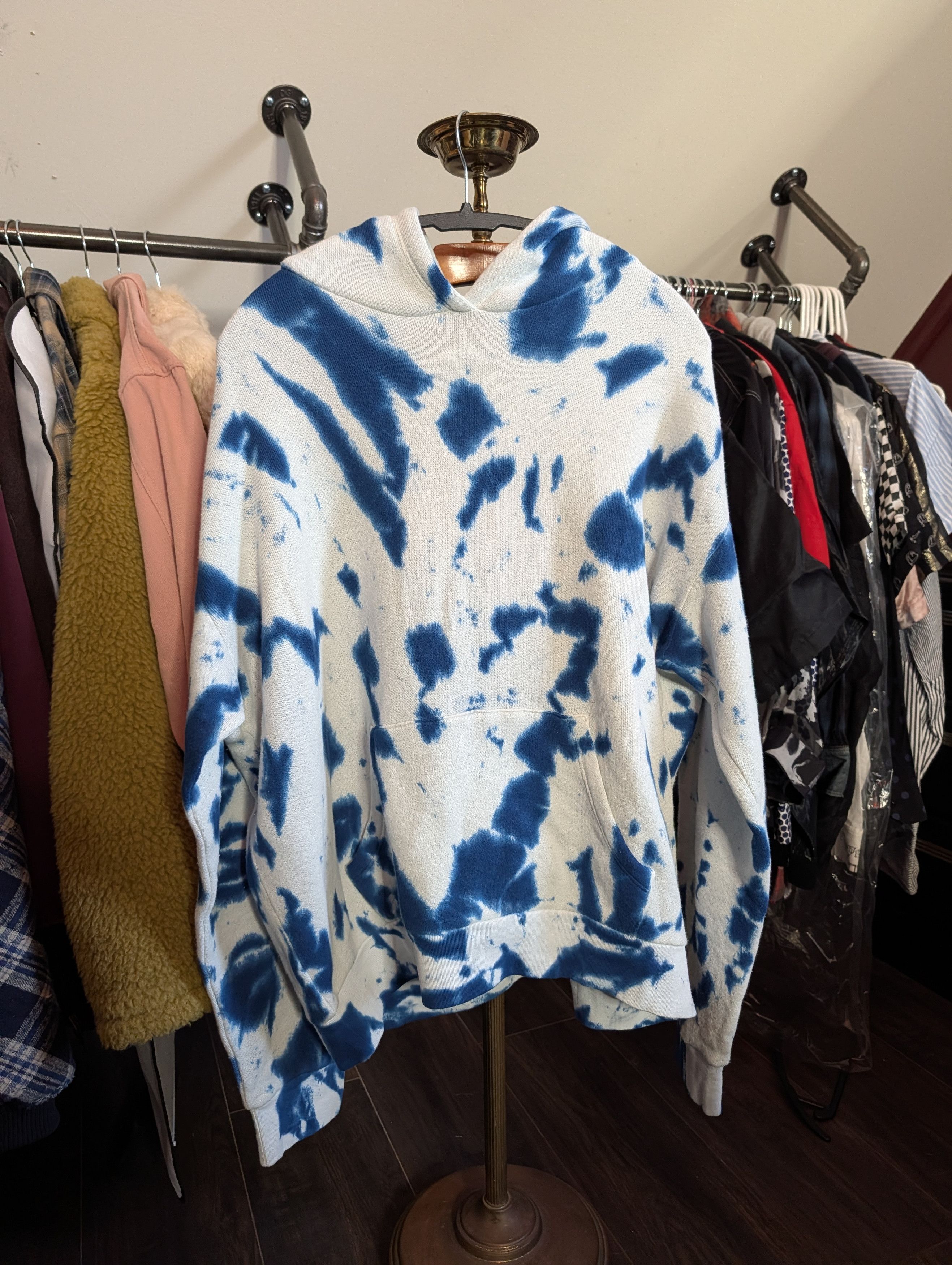 The Elder Statesman Cotton/Cashmere Knit Blue/White Tie Dye Hoodie NWT Size US S / EU 44-46 / 1 - 14 Thumbnail