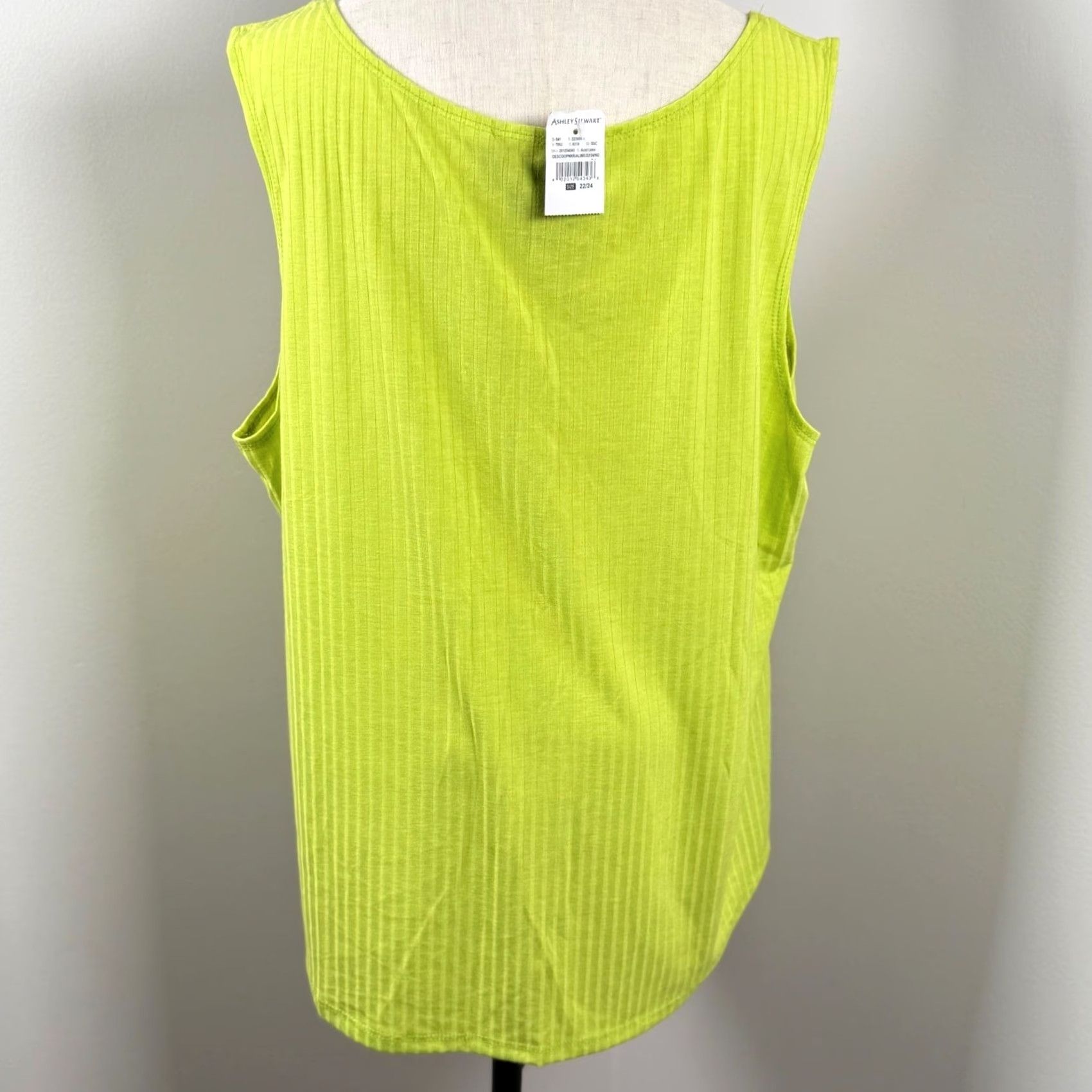 Vintage NWT Ashley Stewart Tank Top Lime Neon Ribbed Scoop Neck 22W 3X Plus Size Sleeveless Summer USA Made Womens Size 3XL / US 20-22 - 3 Thumbnail