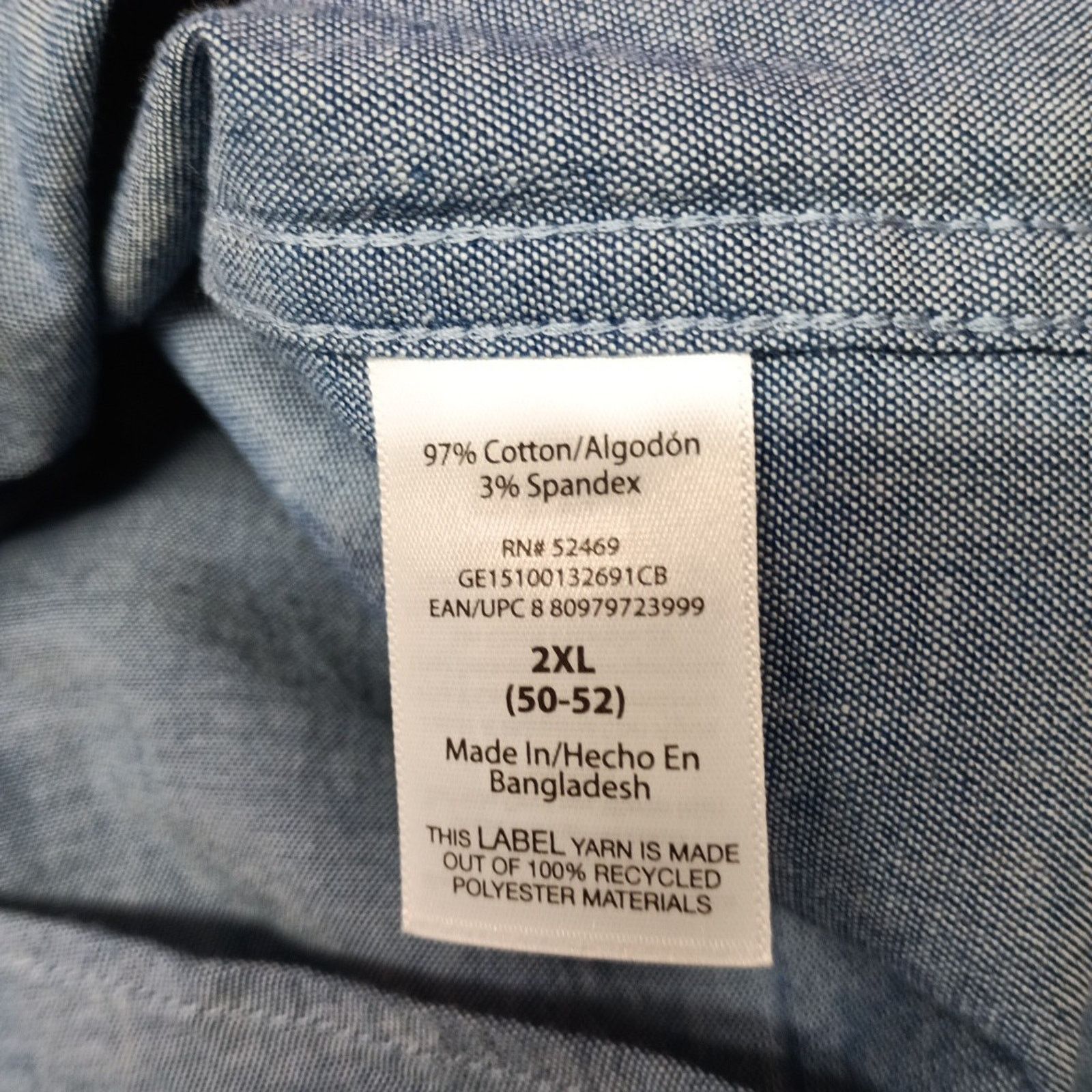 George George Poplin Button Down Shirt Men's 2XL Blue Classic Fit Size US XXL / EU 58 / 5 - 7 Thumbnail