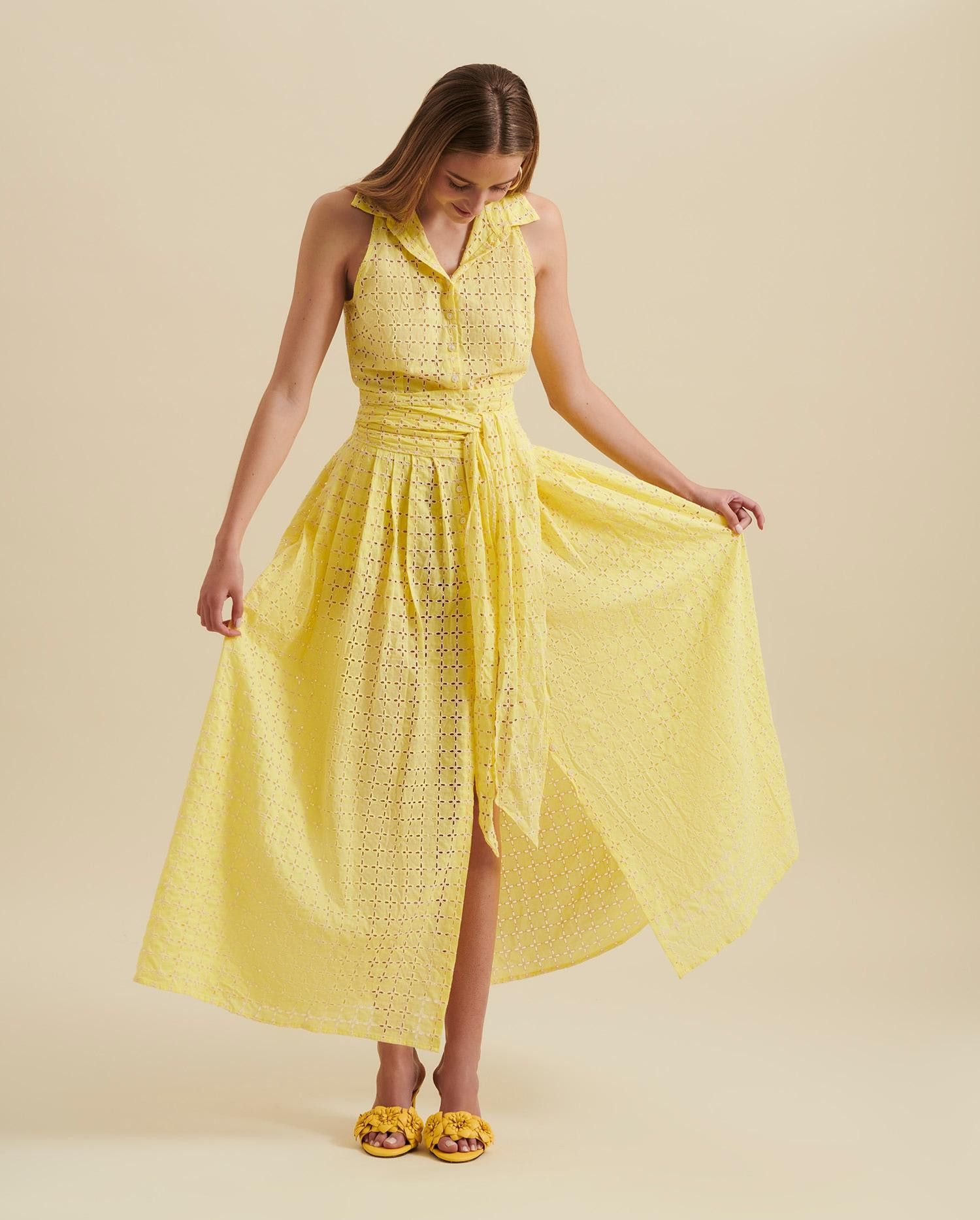 image of Designer Anne Fontaine Yellow Dress Lace, Women's (Size Small)