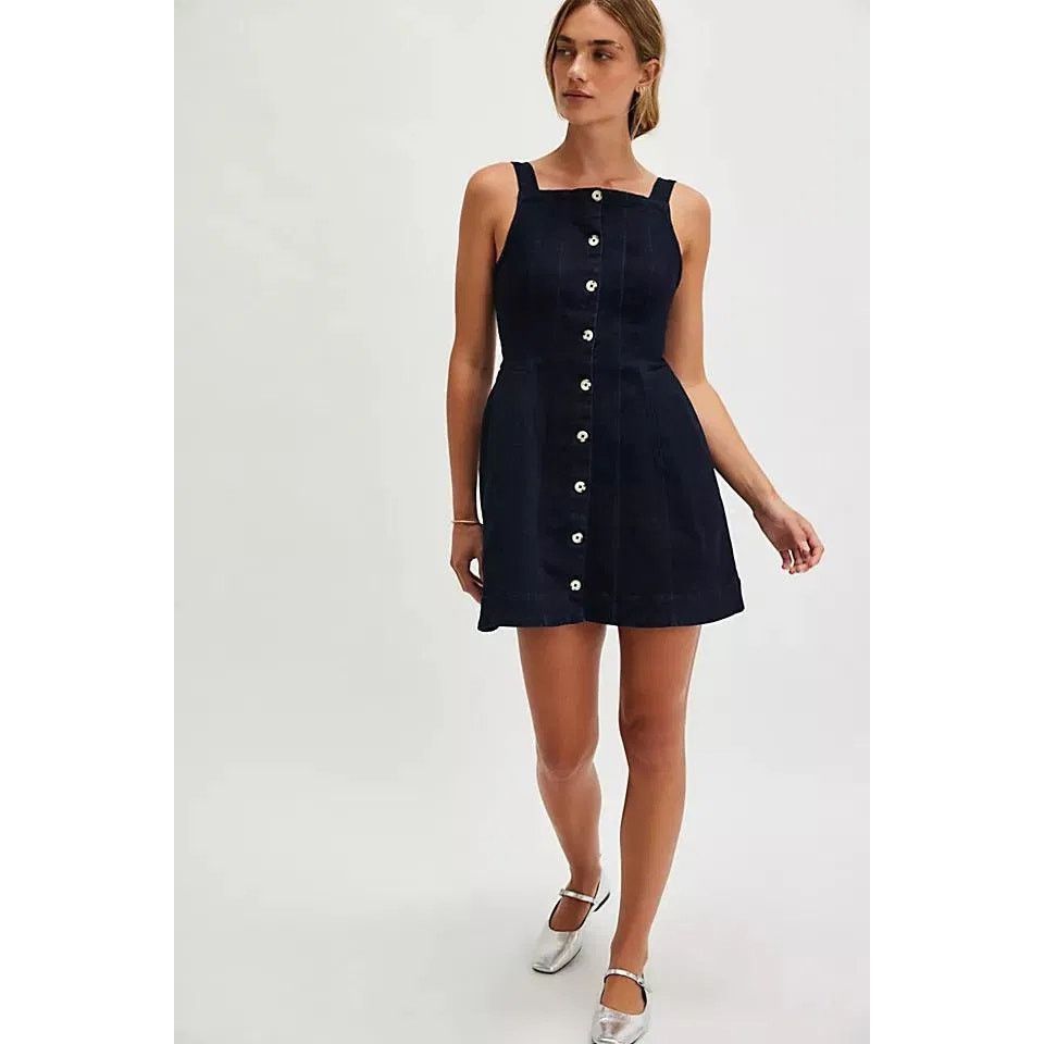 Free People New Gimme More Denim Mini Dress $148 X-LARGE Dark Blue Size XL / US 12-14 / IT 48-50 - 1 Thumbnail
