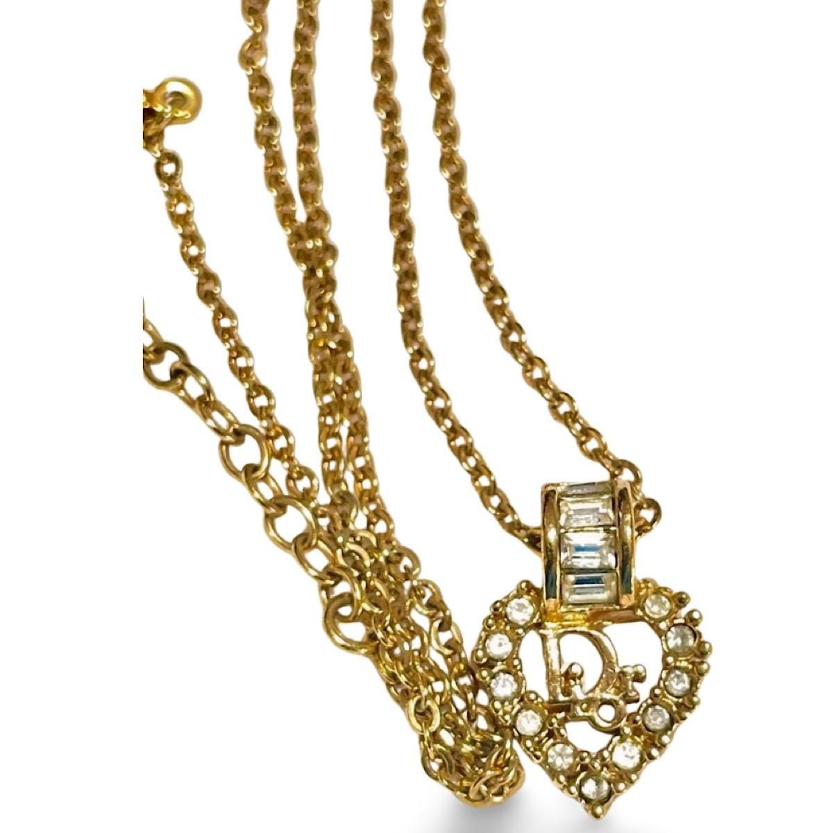 Dior Vintage Christian Dior heart top necklace with rhinestones Size ONE SIZE - 6 Thumbnail