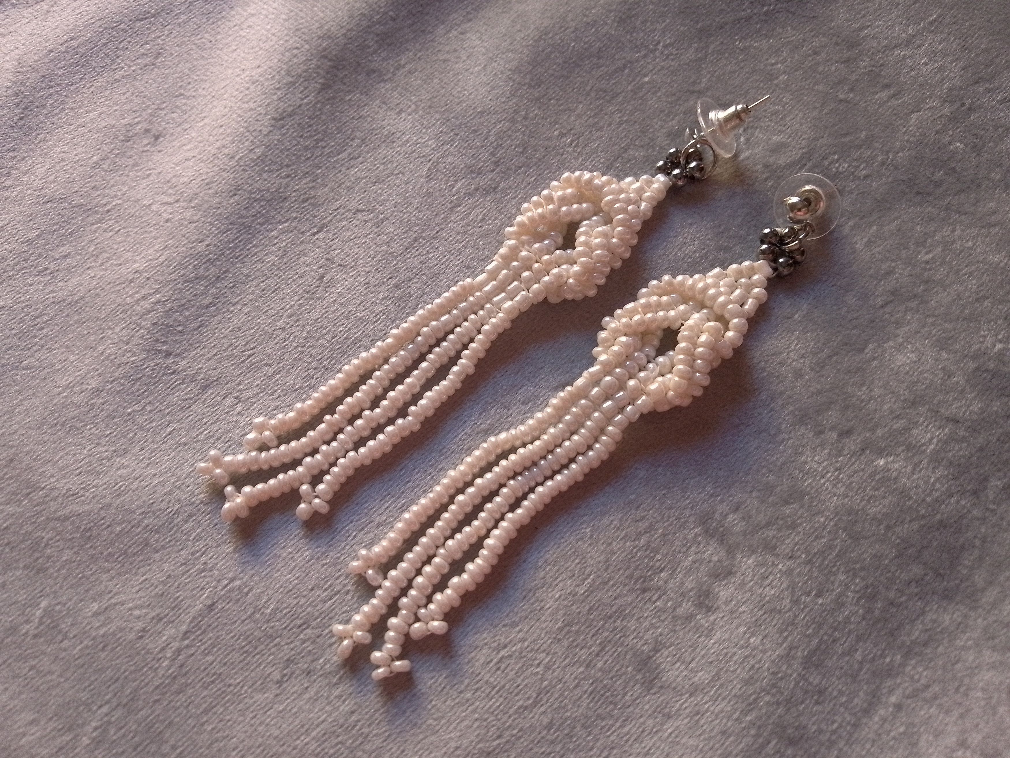 Handmade Earrings Long Ivory Bangs Glass Knotted Elegant Size ONE SIZE - 1 Thumbnail