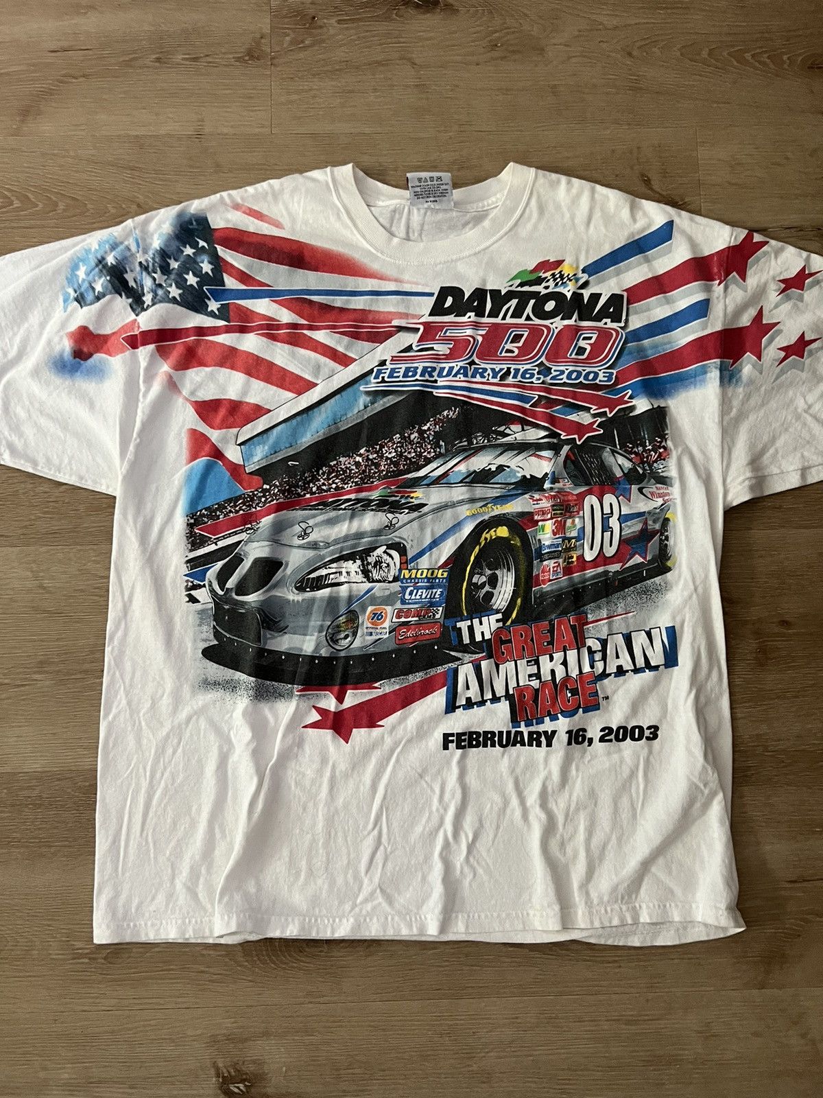 image of 2003 Daytona 500 Nascar All Over Print Shirt XL in White, Men's