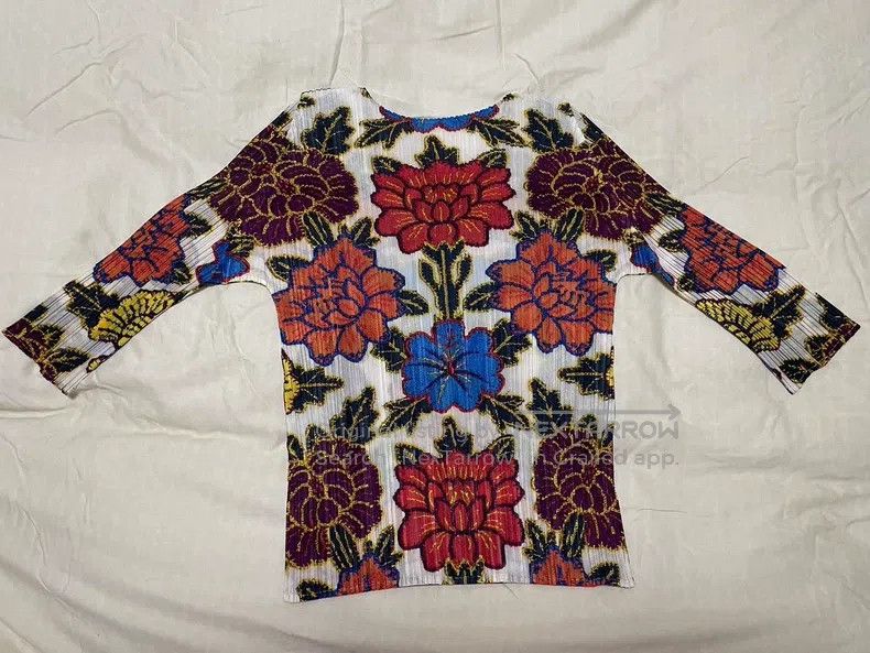 Issey Miyake Issey Miyake Peony Hollyhock New Year Print 3/4 Sleeve Top Size L / US 10 / IT 46 - 4 Thumbnail