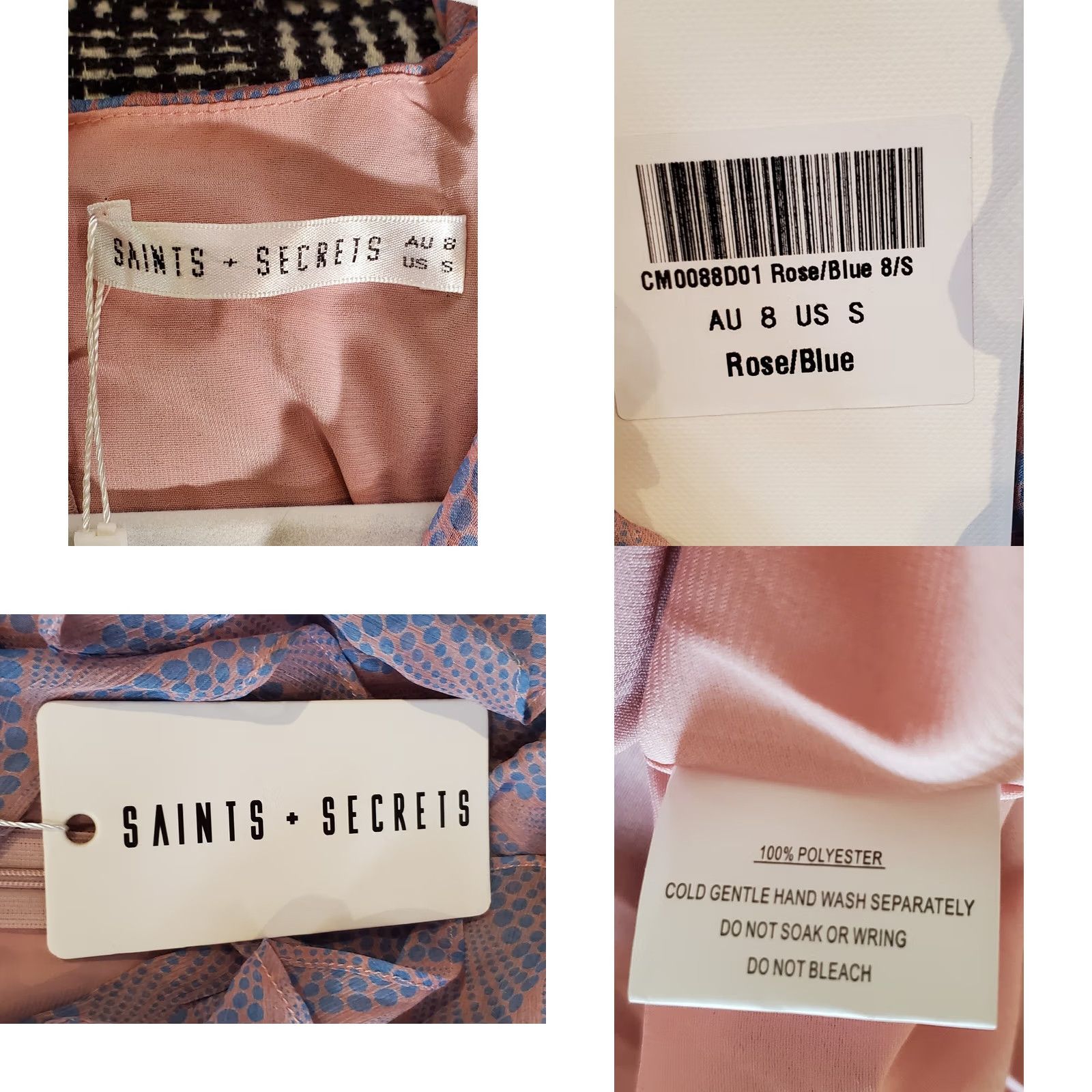 Vintage Saints + Secrets Tie Front Short Sleeve Ruffle Mini Dress Rose / Blue Women's S New Size 28" / US 6 / IT 42 - 8 Thumbnail