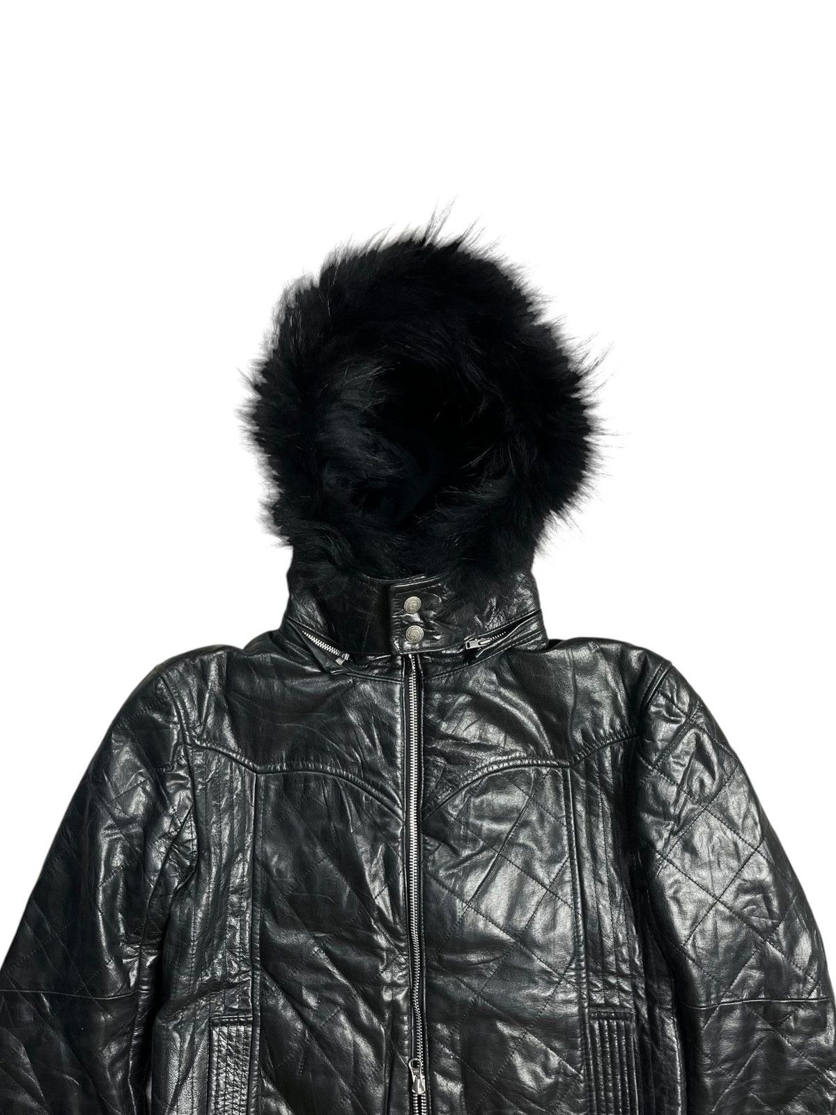 2000s Tornado Mart - Vkei Style Fur Hoodie Leather Jacket