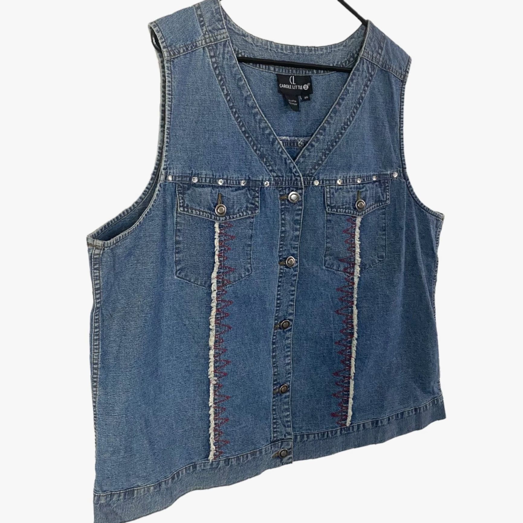 Vintage VINTAGE Carole Little Denim Vest Button-Up Stonebridge Rhinestones Womens Plus 20 Blue Vest Ladies 20s Size 3XL / US 20-22 - 2 Thumbnail