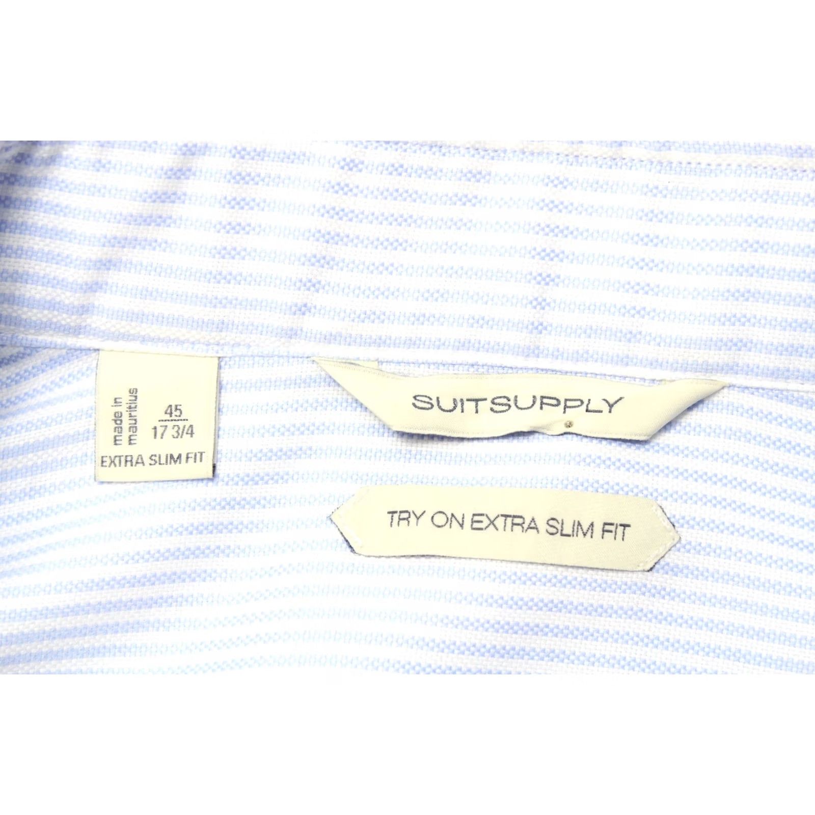 Suitsupply SUITSUPPLY Formal Shirt Men's Extra Slim Fit Cutaway Collar Pinstripe Button-Up 45 / 17 3/4 Blue Size 48R - 7 Thumbnail