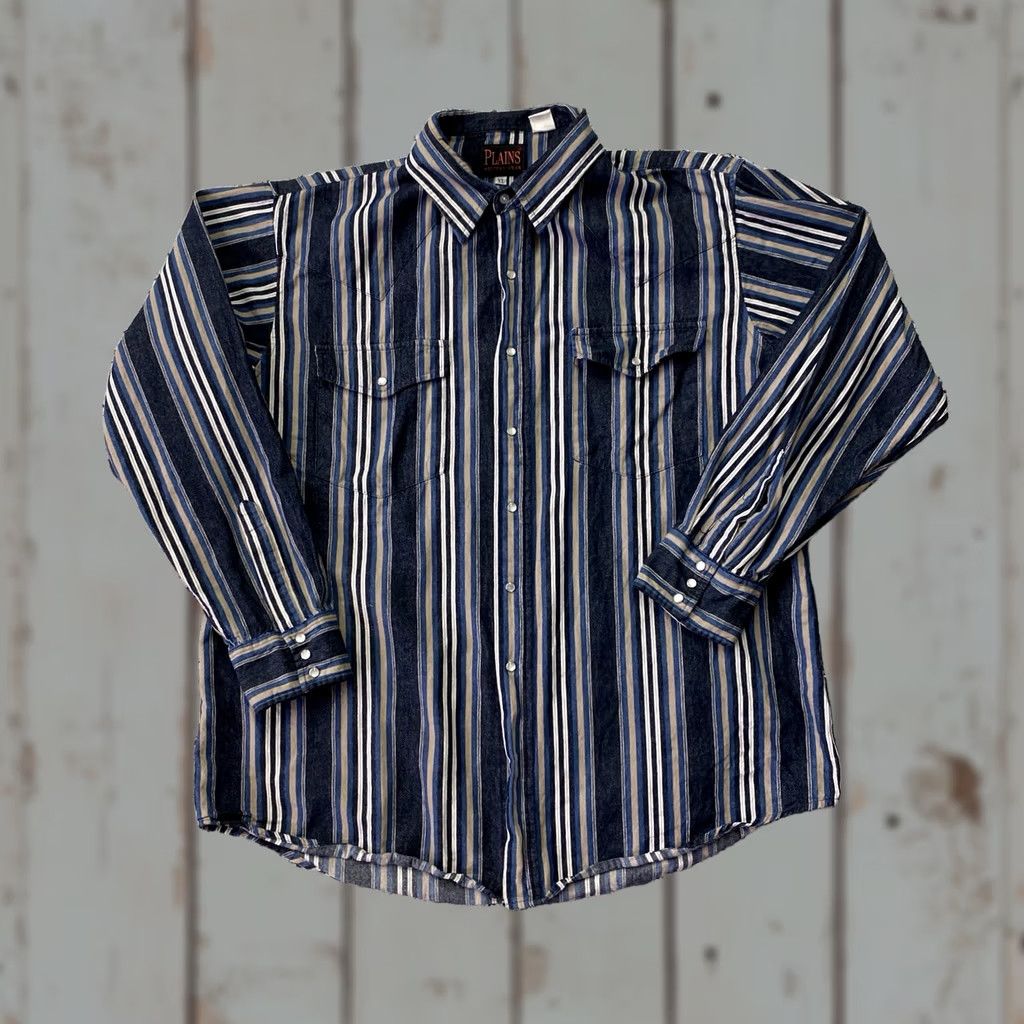Vintage VINTAGE Plains Western Wear Mens XL Pearl Snap Denim Shirt Blue Size US XL / EU 56 / 4 - 1 Thumbnail