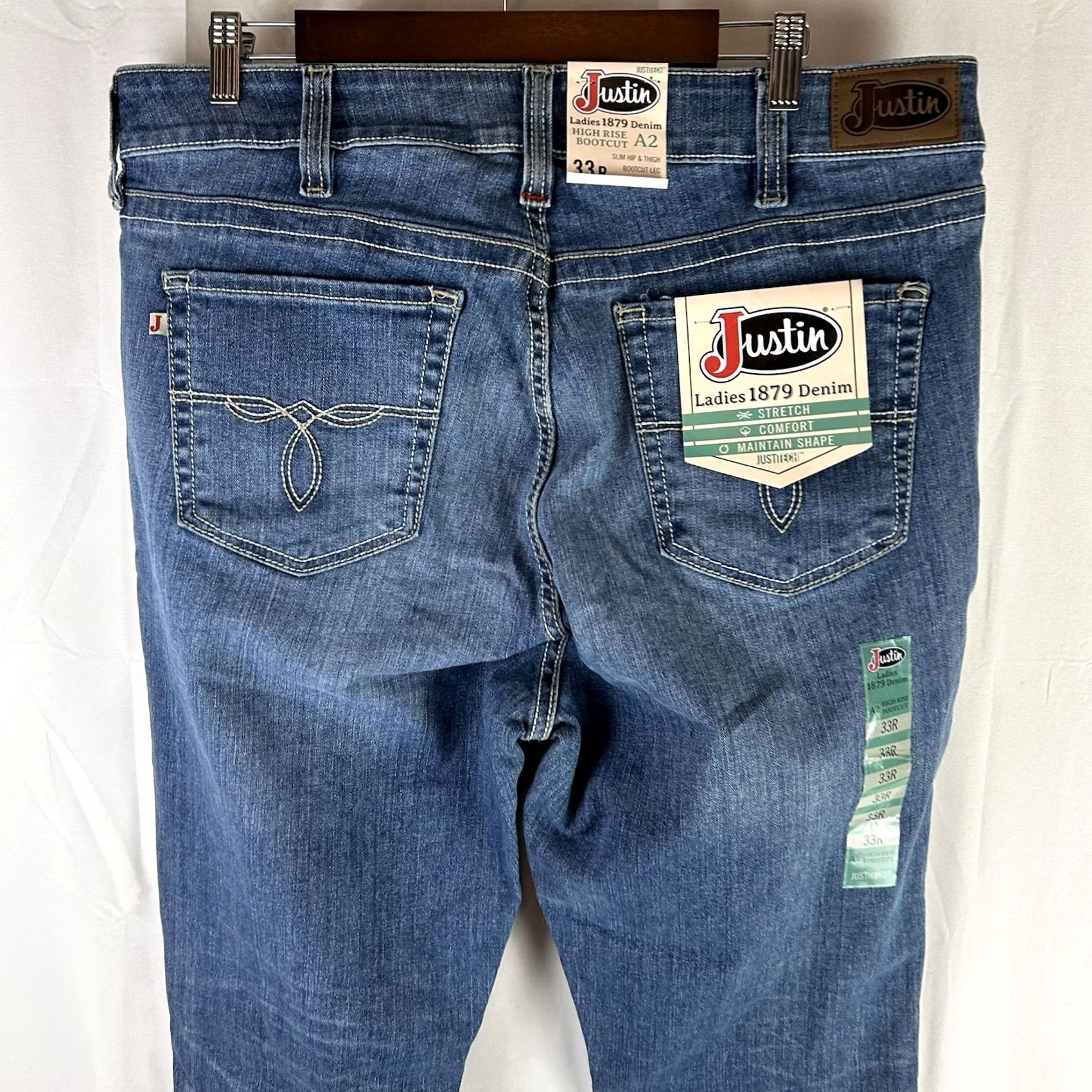 Justin Boots Justin Jeans A2 High Rise Bootcut Denim Stretch Womens Size 33R 38x34 Blue City Western Cowgirl Ranch Boots Mens Womens Girls Size 24" / US 00 / IT 34 - 6 Thumbnail