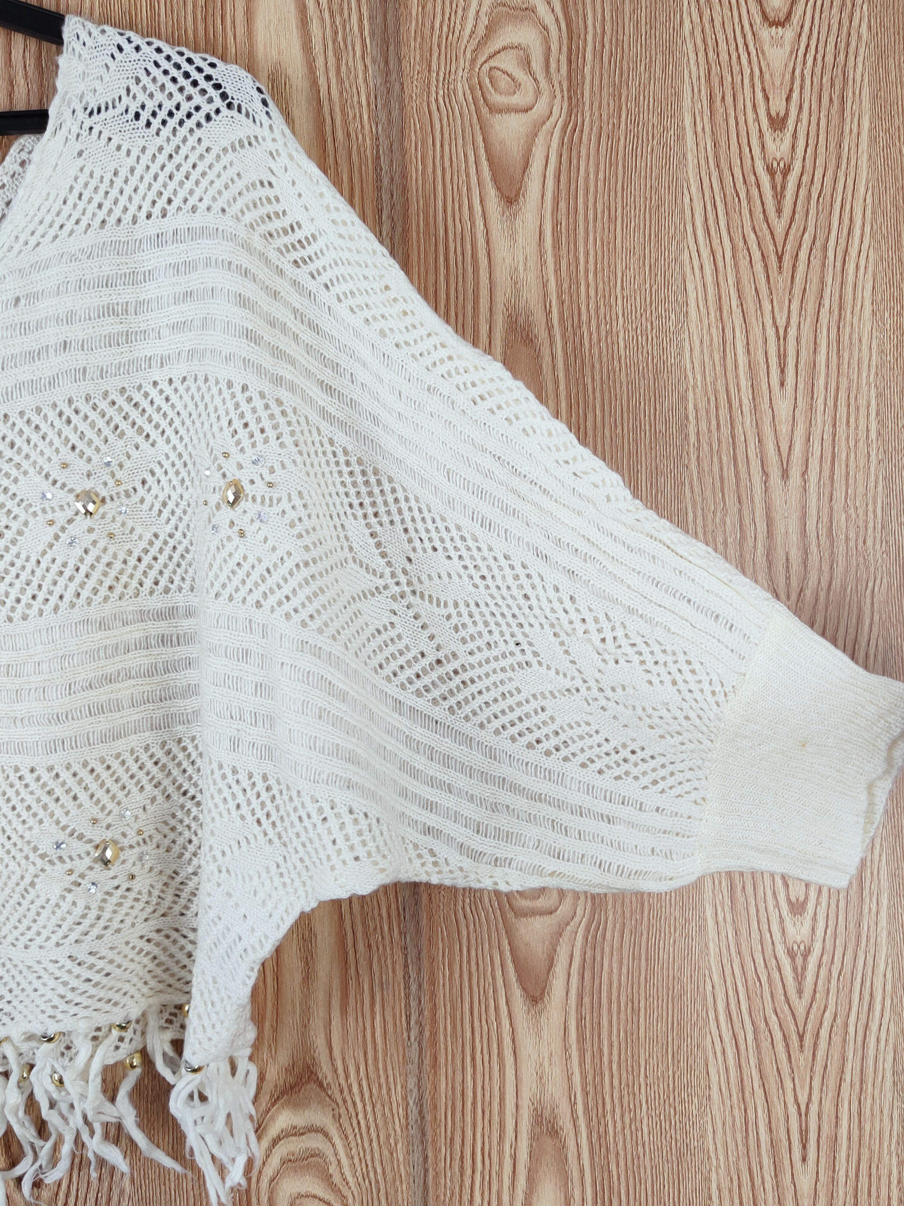 Aran Isles Knitwear × Japanese Brand × Vintage Cecil McBee Cream Mesh Net Knitwear Crop Tops #W560 Size M / US 6-8 / IT 42-44 - 7 Thumbnail
