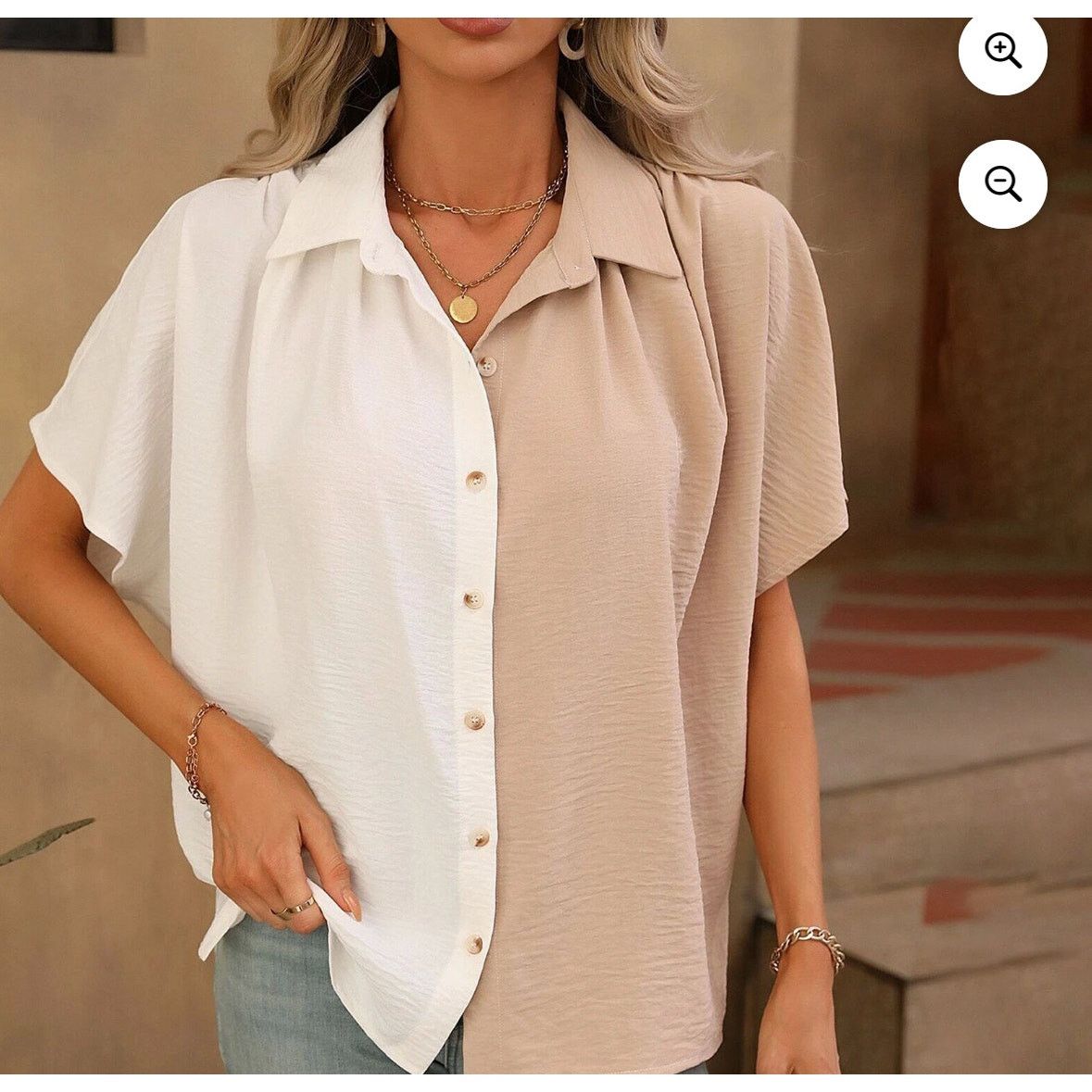 Other Colorblock Collared Top Button Front Shirt White Size Xl Size XL / US 12-14 / IT 48-50 - 1 Thumbnail