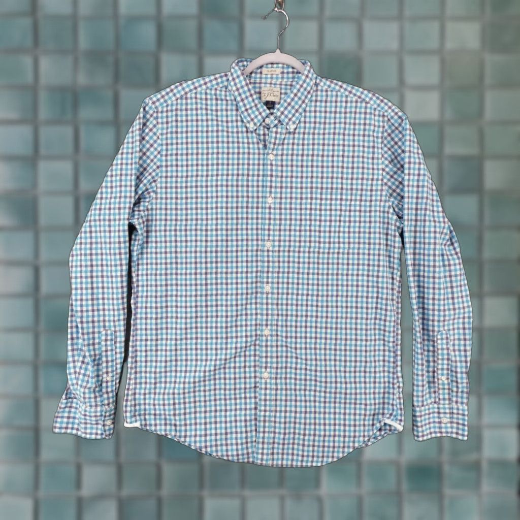 J.Crew J.CREW Shirt Men L Classic Long Sleeve Button-Up Blue White Turquoise Check Size US L / EU 52-54 / 3 - 1 Thumbnail