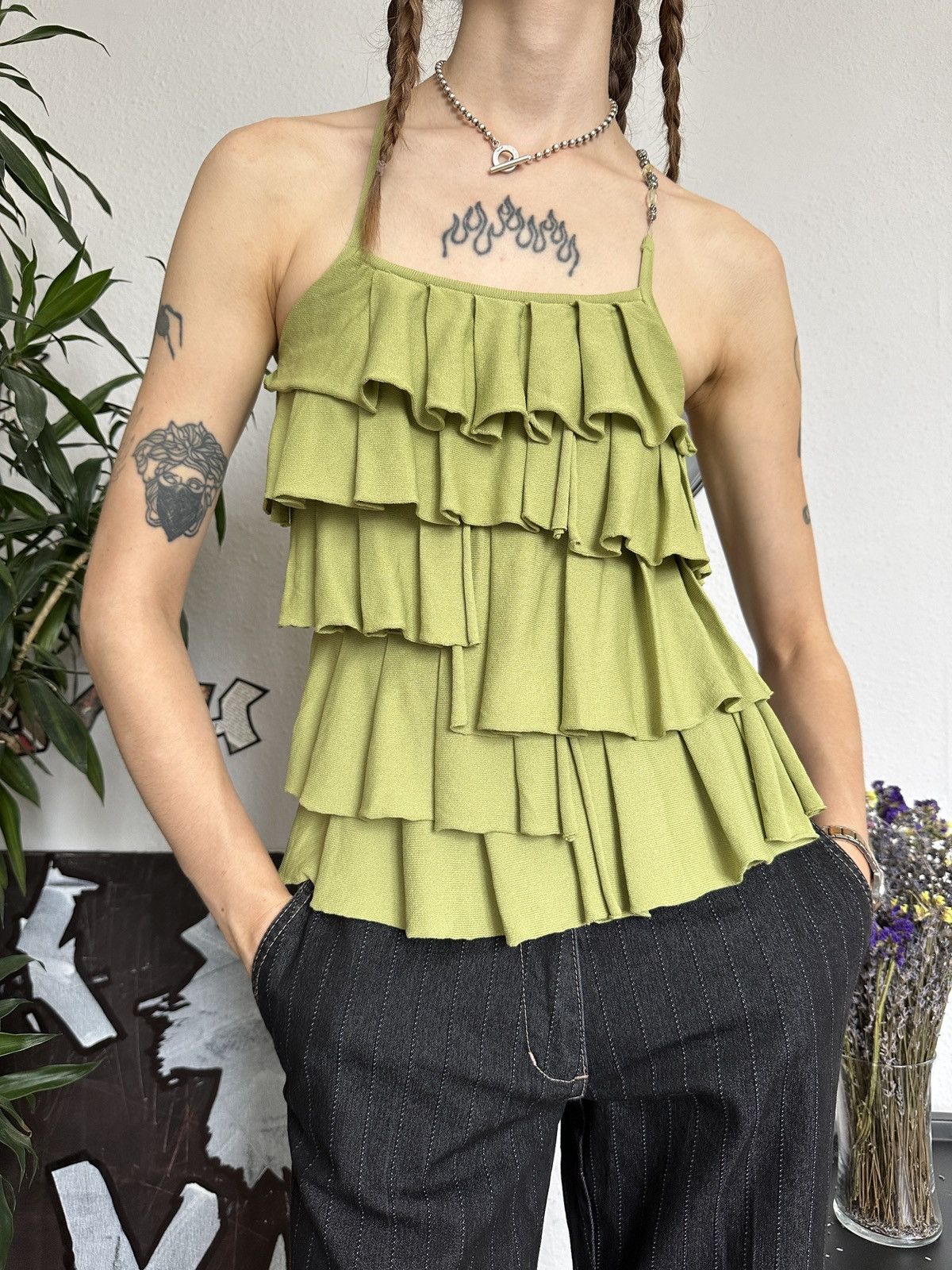 Beauty Beast × Vintage Textured Ruffled Top Blouse y2k Beaded Details Sleeve Size S / US 4 / IT 40 - 4 Thumbnail