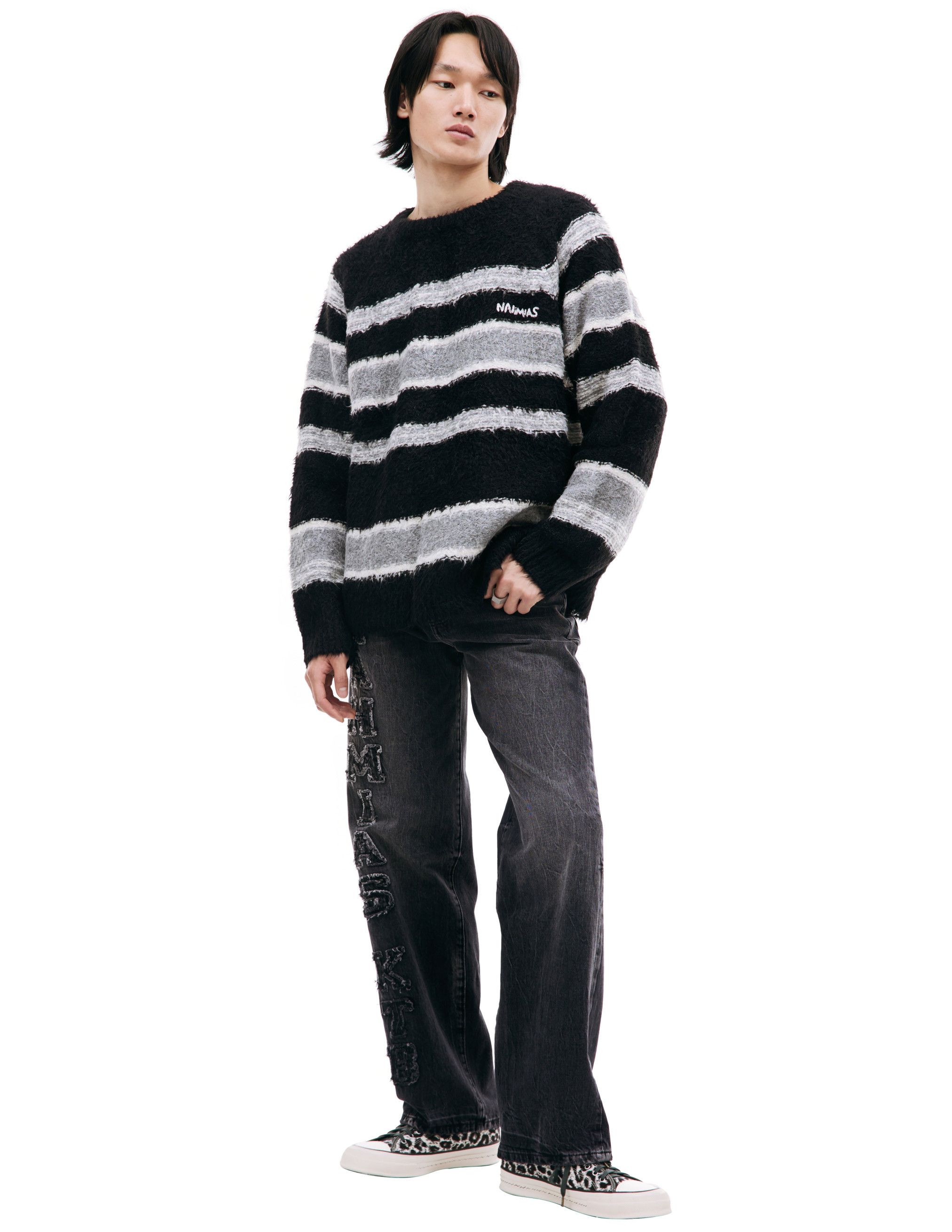 Nahmias Black Striped Knit Sweater Size US L / EU 52-54 / 3 - 1 Thumbnail