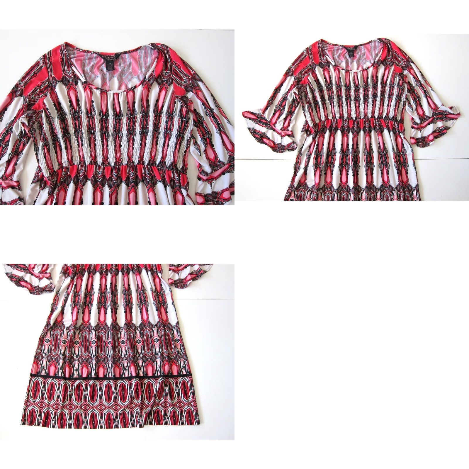 Vintage VINTAGE Robbie Bee Dress 1X Midi Empire Pink Black 3/4 Flare Sleeve Geometric Pattern Women Size XL / US 12-14 / IT 48-50 - 8 Thumbnail