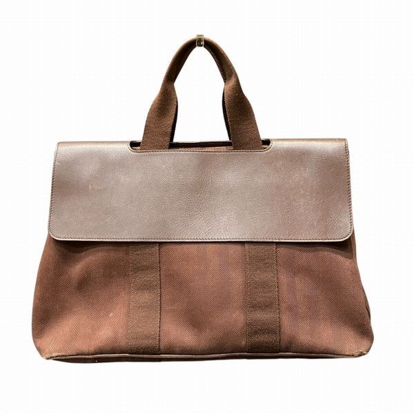 Hermes Valparaiso Mm Toile Chevron Leather Tote Bag Textile Tote Bag Duty Free For Usa in Brown, Women's