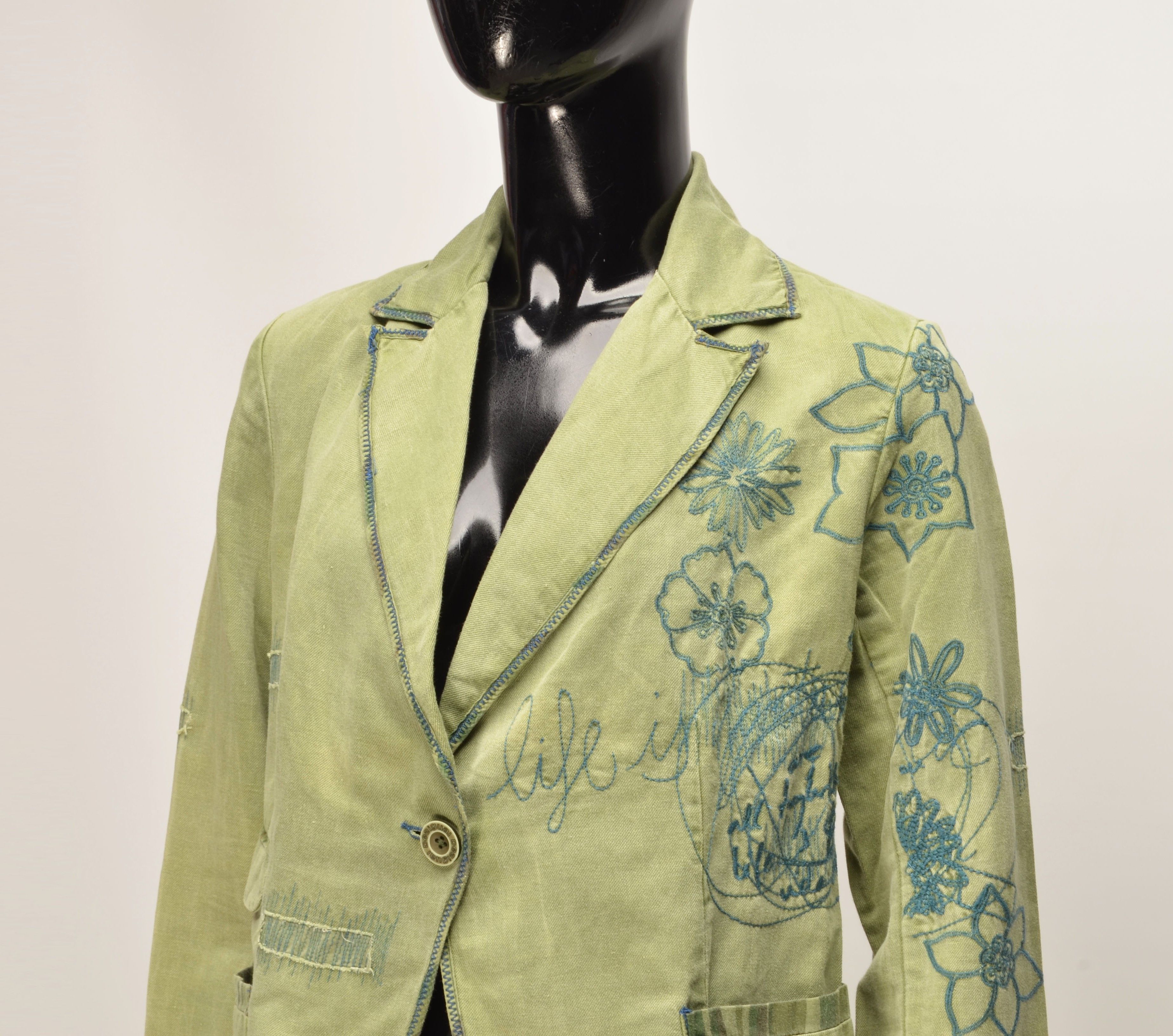 Desigual Rare Desigual Y2K Grunge Garment Dyed Embroidered Blazer Size XS / US 0-2 / IT 36-38 - 2 Thumbnail