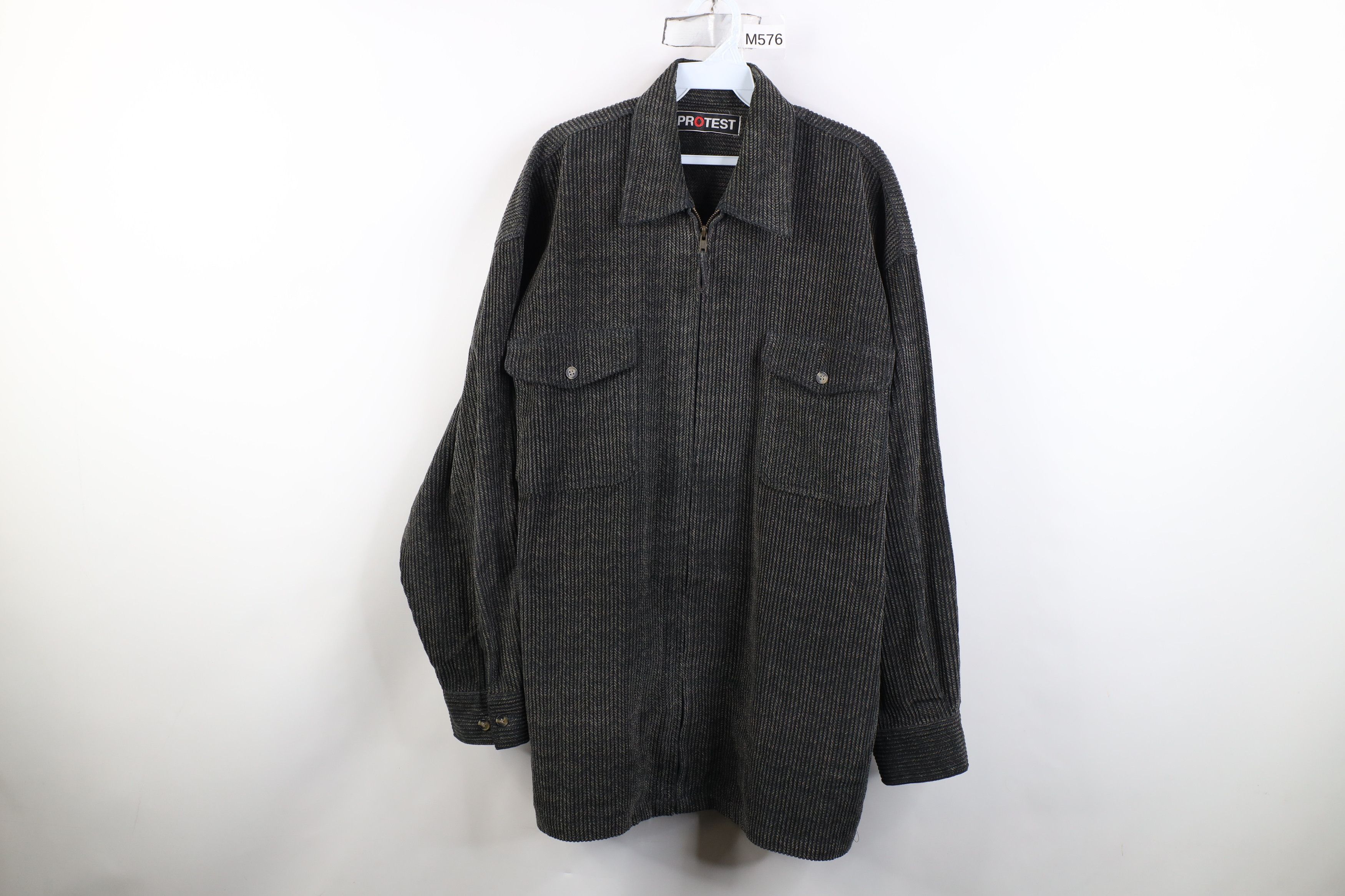 Vintage Vintage 90s Streetwear Full Zip Shirt Jacket Jac Shirt Gray Size US XL / EU 56 / 4 - 1 Thumbnail