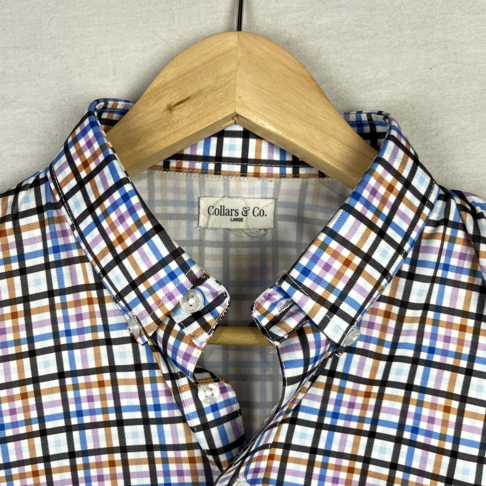 CO Collars & Co Polo Shirt Mens Large Checked Button Down Short Sleeve Multi Color Size US L / EU 52-54 / 3 - 5 Thumbnail