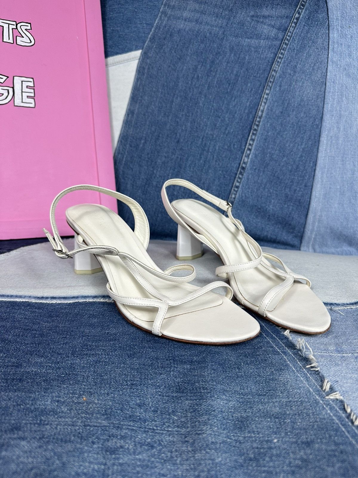 By Far By Far Handmade Heels Sandals Shoes White Thin Strap Leather Size US 8 / IT 38 - 2 Thumbnail