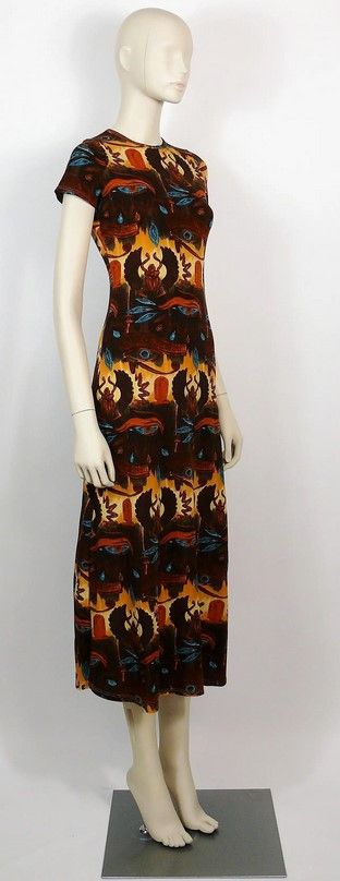 Jean Paul Gaultier Jean Paul Gaultier Egypt 1997 Horus Scarab Hieroglyph Dress Size S / US 4 / IT 40 - 3 Thumbnail