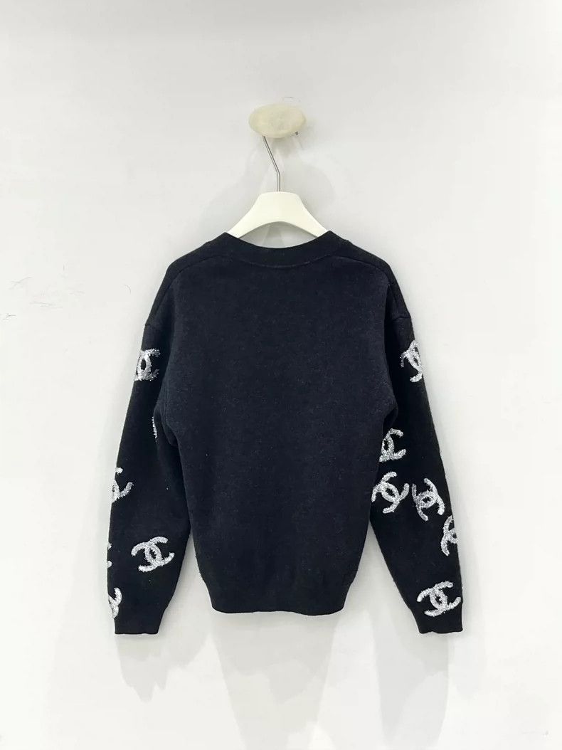 Chanel Chanel Black and gray full logo silver silk cardigan coat Size XS / US 0-2 / IT 36-38 - 2 Thumbnail