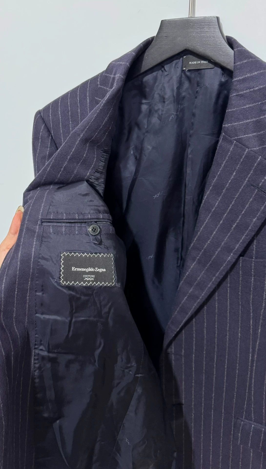 Ermenegildo Zegna Zegna Couture 100% Cashmere Dark Purple Stripe Blazer 52 Size 52S - 5 Thumbnail