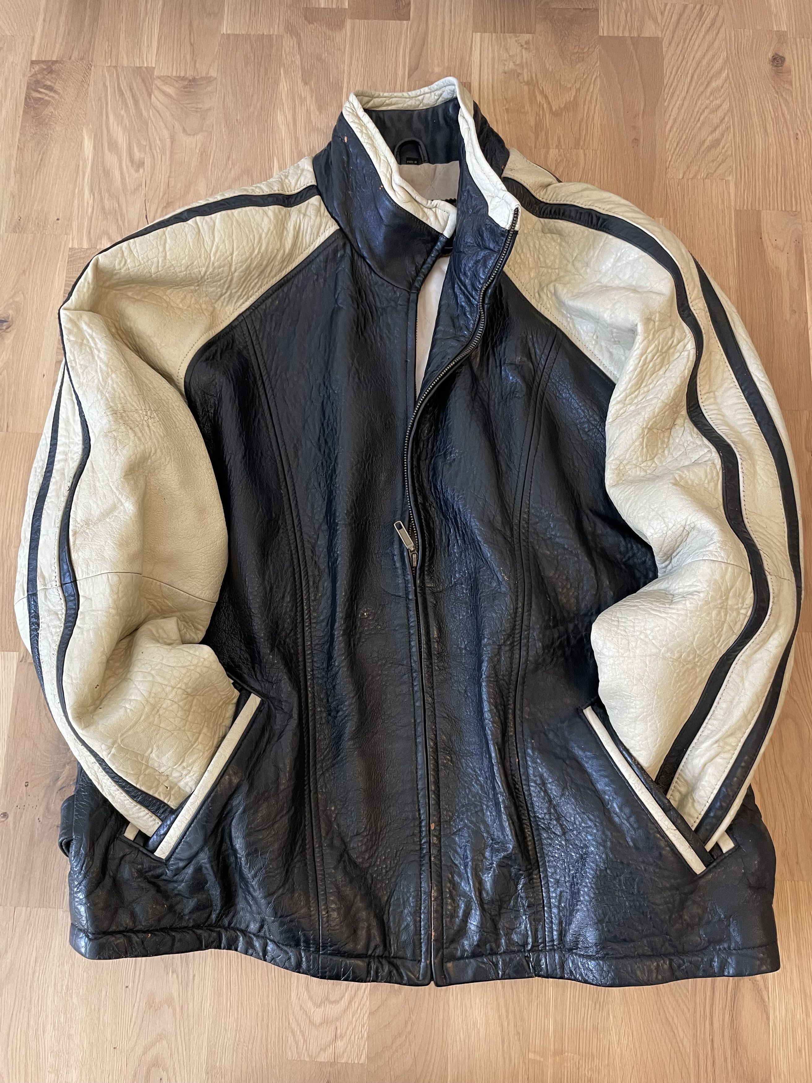 Other SHARPER IMAGE 90s Genuine Leather Varsity Jacket Blk/Off-Whi Size US L / EU 52-54 / 3 - 4 Thumbnail