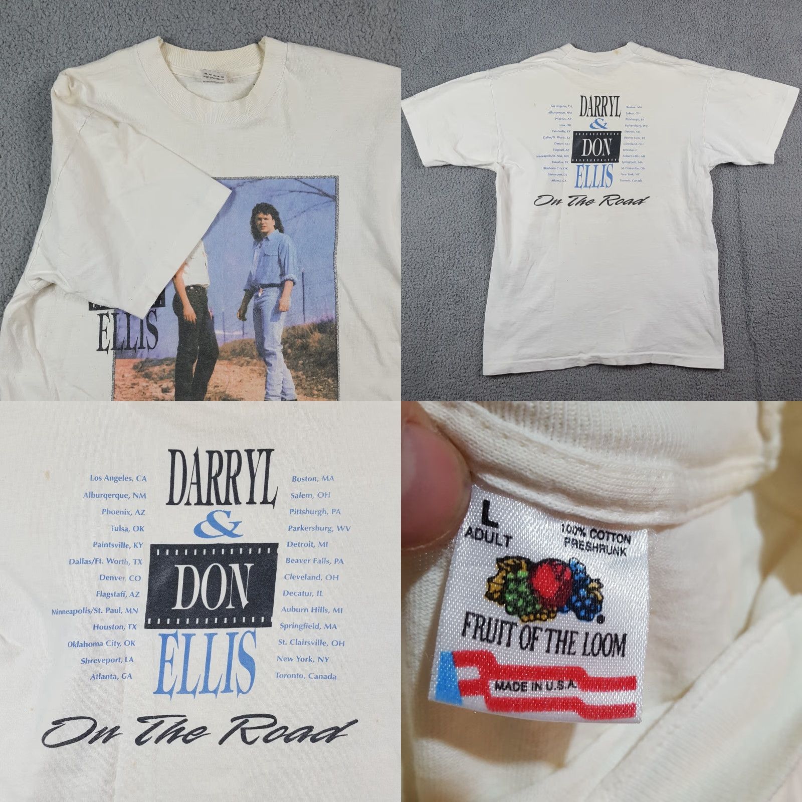 Fruit Of The Loom VINTAGE Fruit of the Loom Darryl & Don Ellis Country Music Tour T-Shirt Men's Large White 90s Retro Band Size US L / EU 52-54 / 3 - 8 Thumbnail