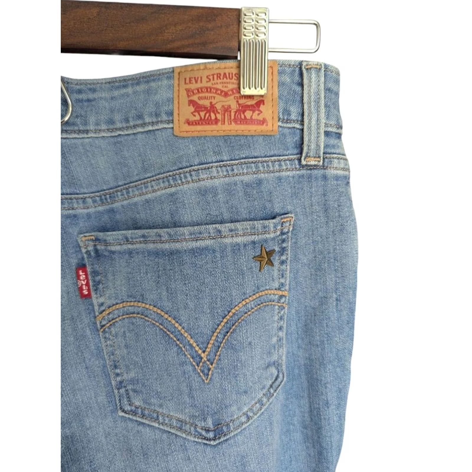 Levi's Levi's 535 Super Skinny Embellished Embroidered Distressed Jeans Women Size 29 Blue Embroidered Hearts Stars 535 Skinny Low Rise Jeans Womens Size 29 Size 29" - 2 Thumbnail