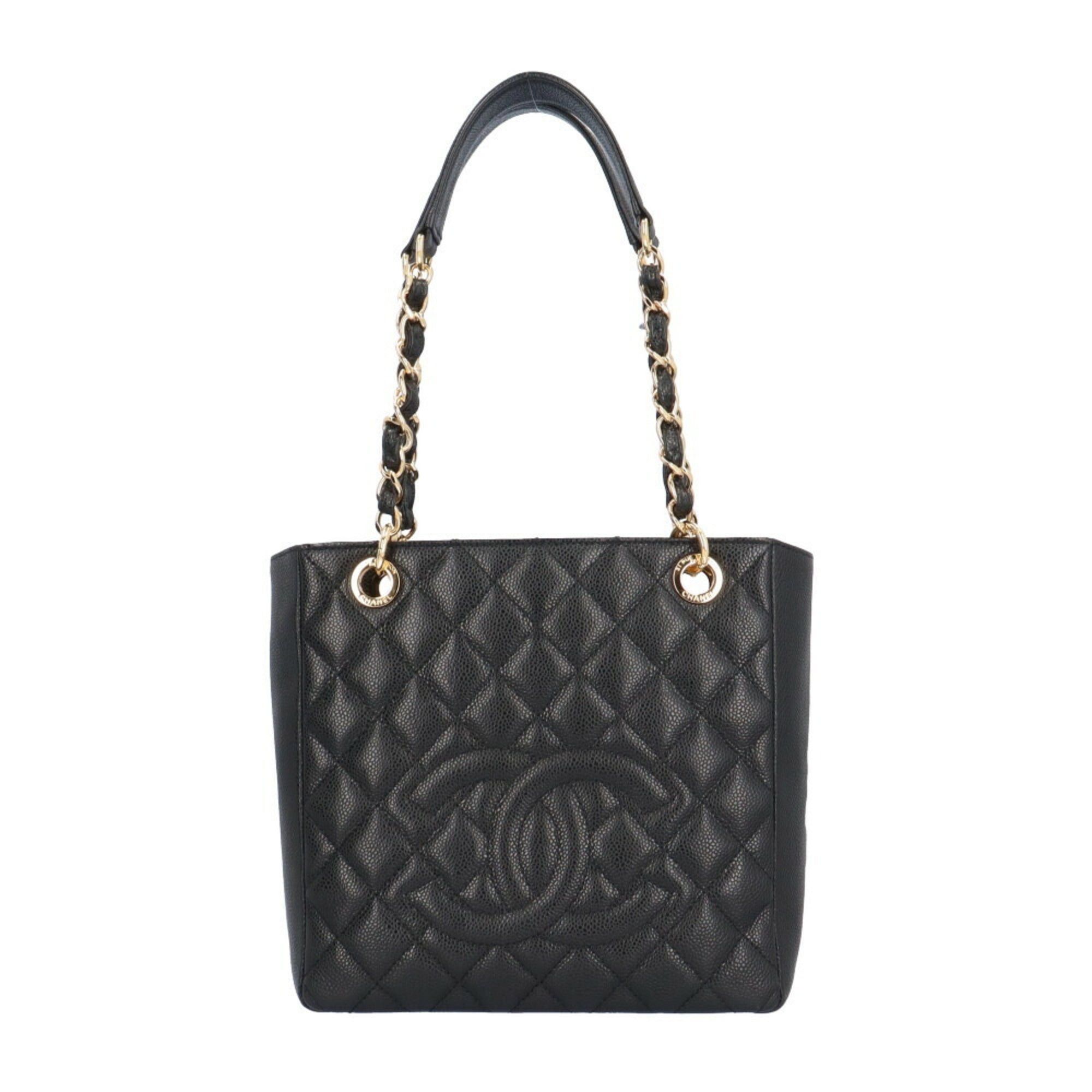 image of Chanel Pst Tote Cocomark Matelasse Bag Caviar Skin Black Women's